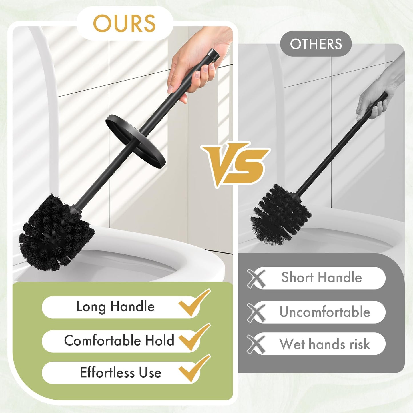 Bathway Toilet Bowl Brush and Holder Set 2 Pack with 4 Extra Brush Heads (Black) – view 5