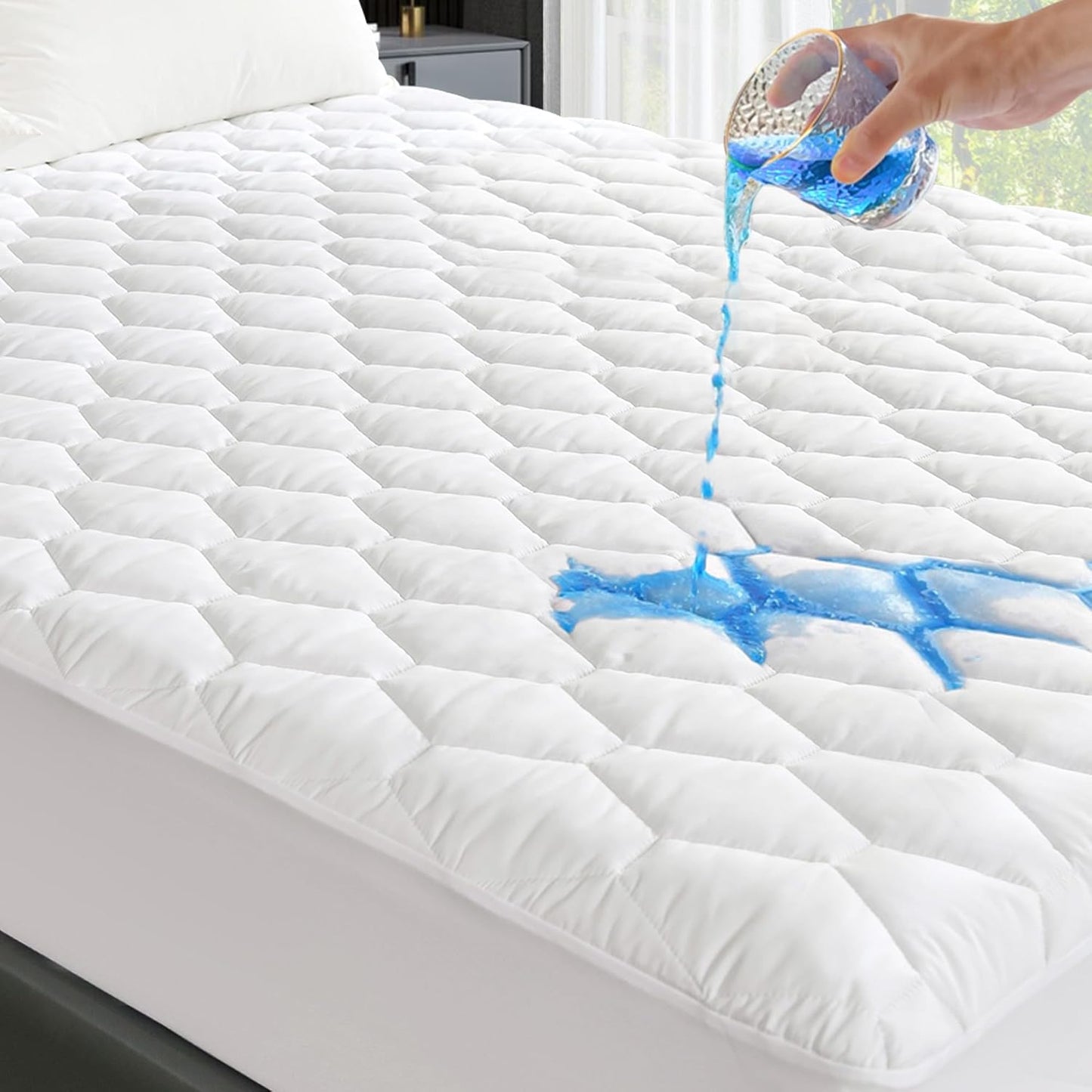GRT Queen Mattress Protector Waterproof, 100% Waterproof Quilted Fitted Mattress Pad, Noiseless