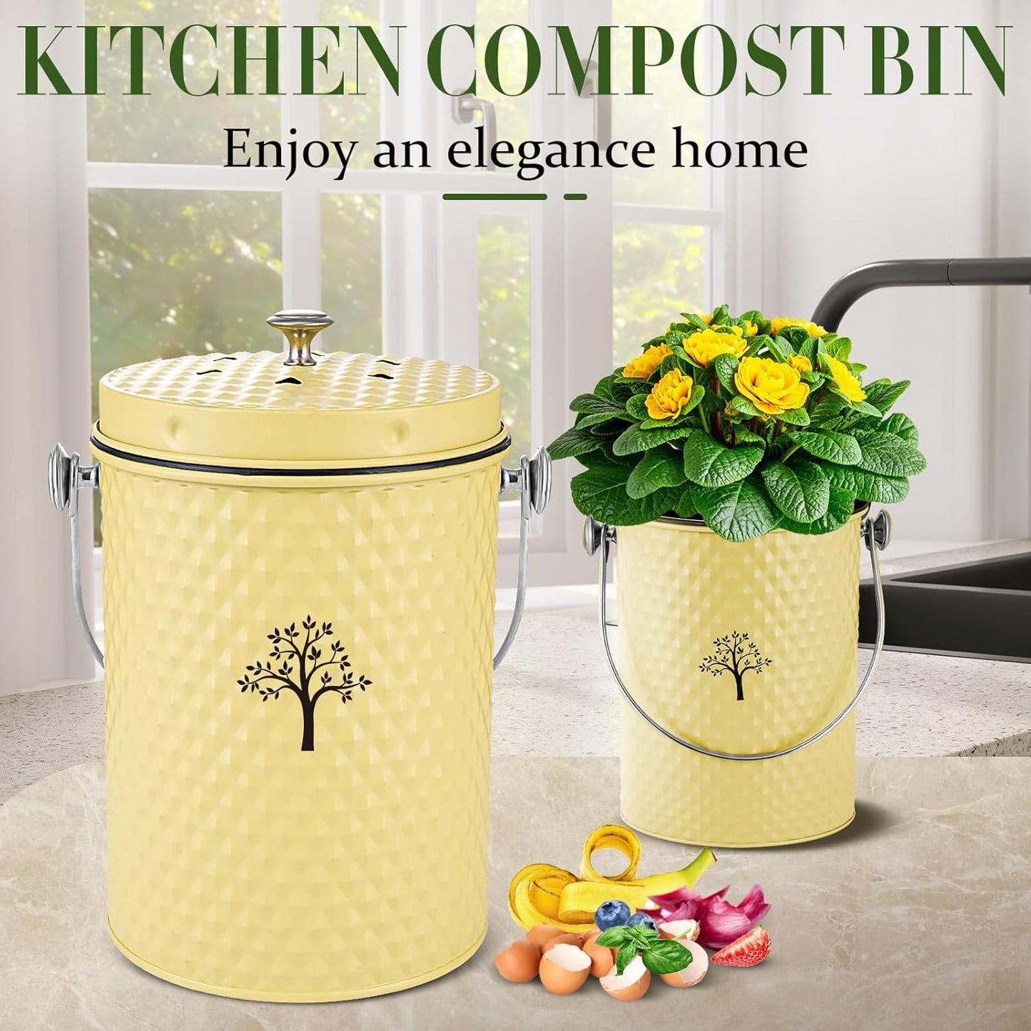 AOSION Countertop Compost Bin Kitchen,Odor Resistant Indoor Compost Bin with Lid and Compost