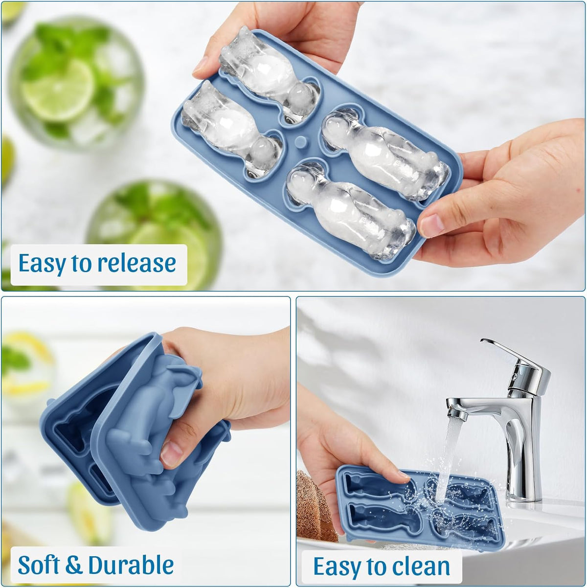 Silicone Ice Cube Tray,Golden Retriever 3D Large Ice Cube Molds for Whiskey,Cocktails,Wine,Juice