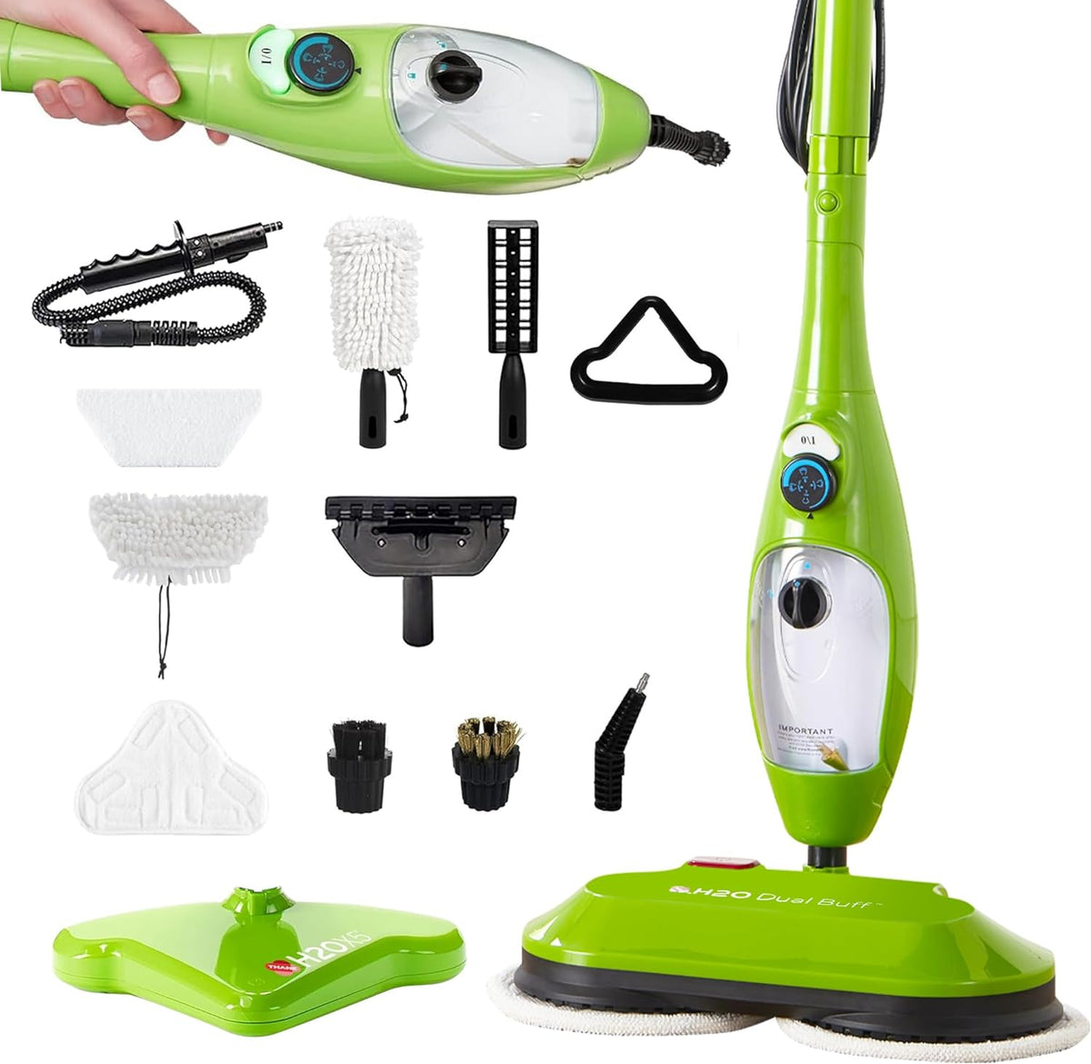 H2O X5 Dual Buff Steam Mop, 8 in 1 Handheld Steam Cleaner For Kitchen Tile Floors, Hardwood Floors