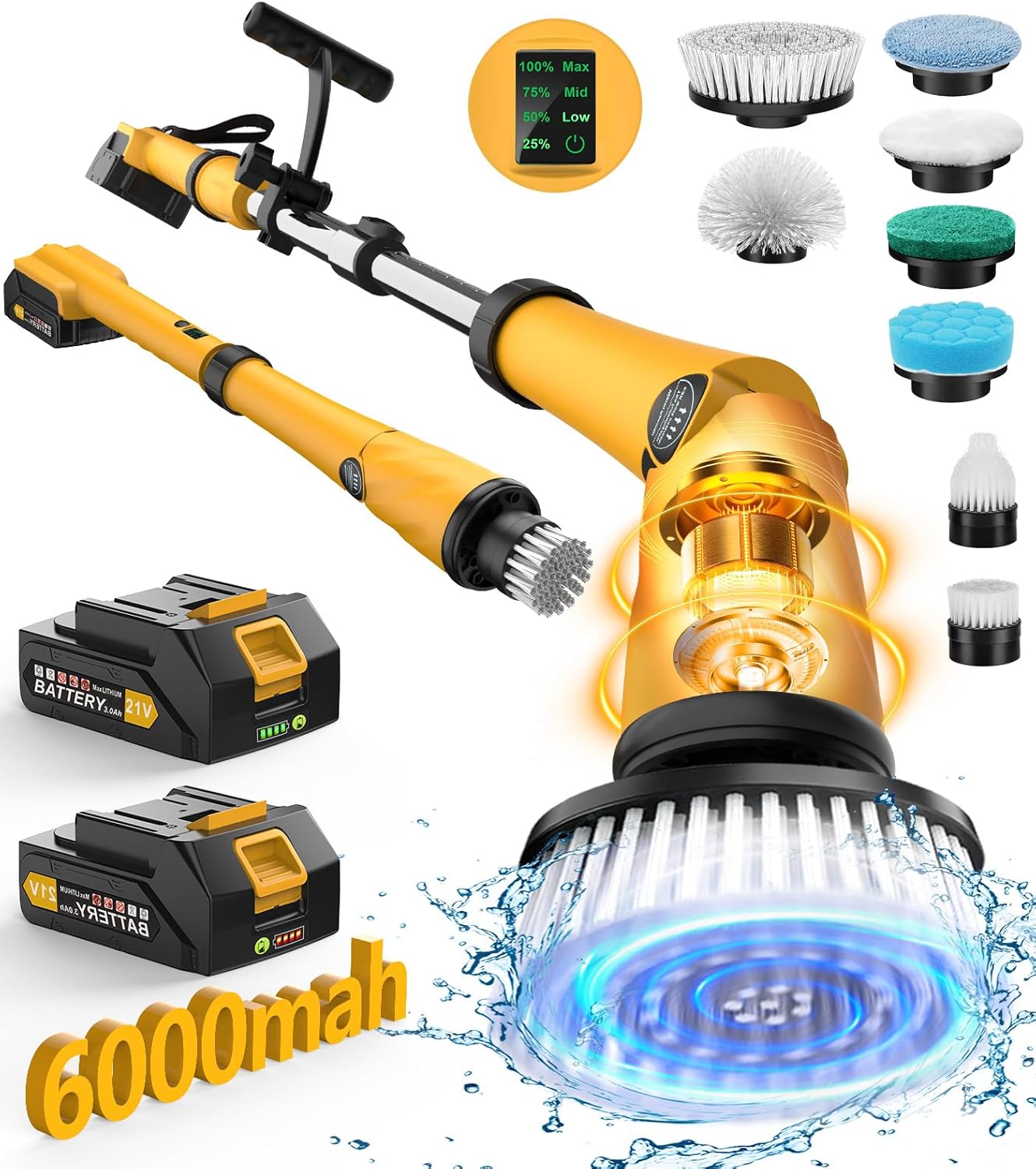 Qimedo Electric Spin Scrubber Extra Large Brush Q3,6000 mAh Best Battery Power Scrubber for