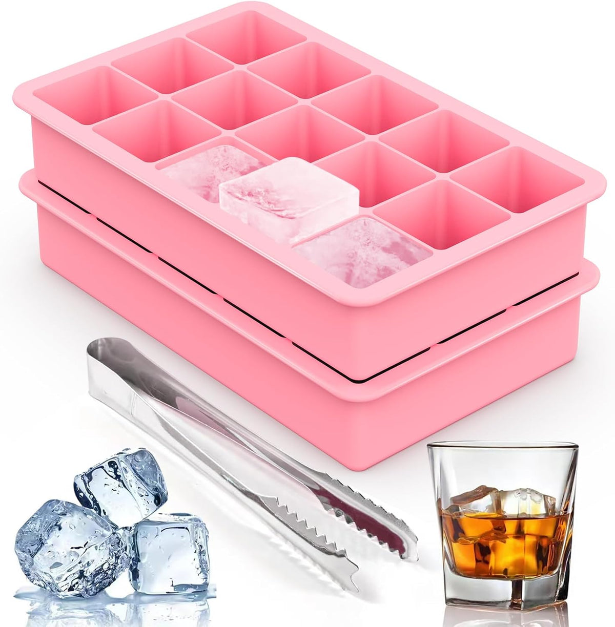 Silicone Ice Cube Trays for Freezer Set of 2- Square Ice Cubes Mold-Easy Release Silicone Old
