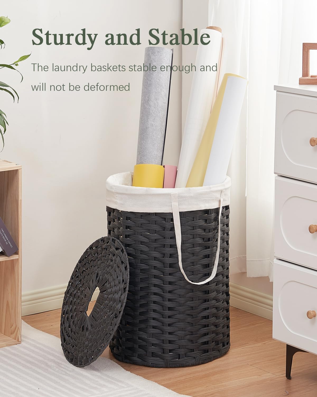 Laundry Hamper with Lid Laundry Basket with Lid 19.0 Gal (72 L) Round Wicker Laundry Basket