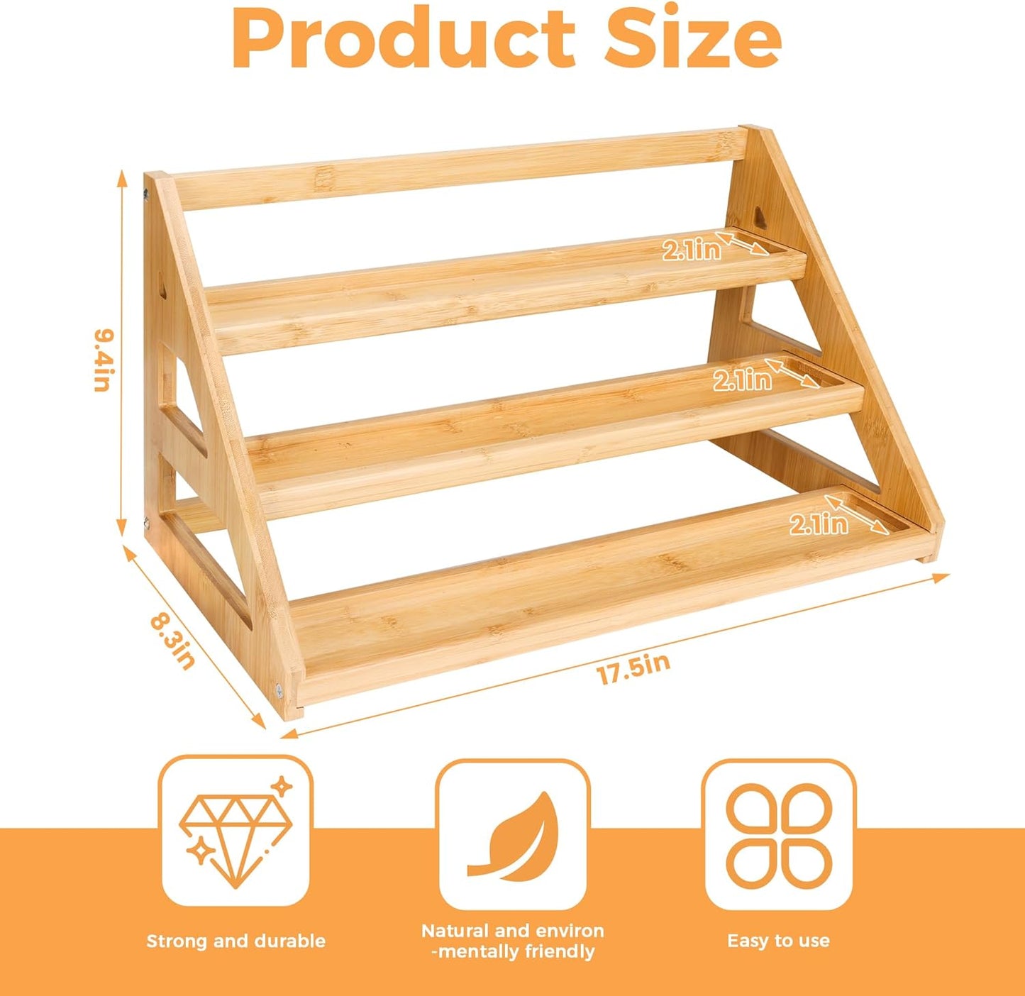 Bamboo Tiered Spice Rack, for Countertop Spice Organizer for Pantry Spice Shelf Organizer Kitchen