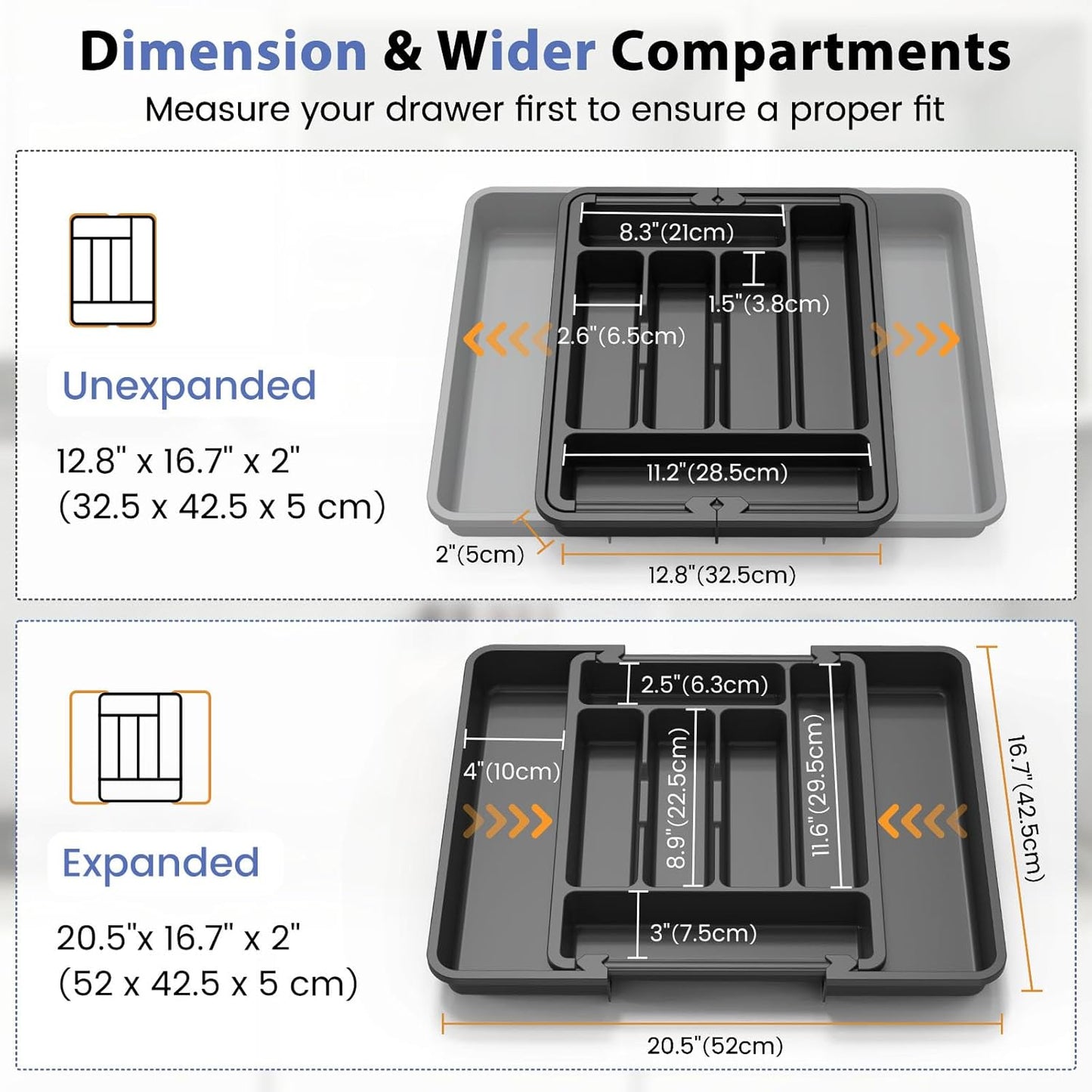 Caperci Large Silverware Organizer for Kitchen Drawer & Utensils - Expandable Drawer Organizer for