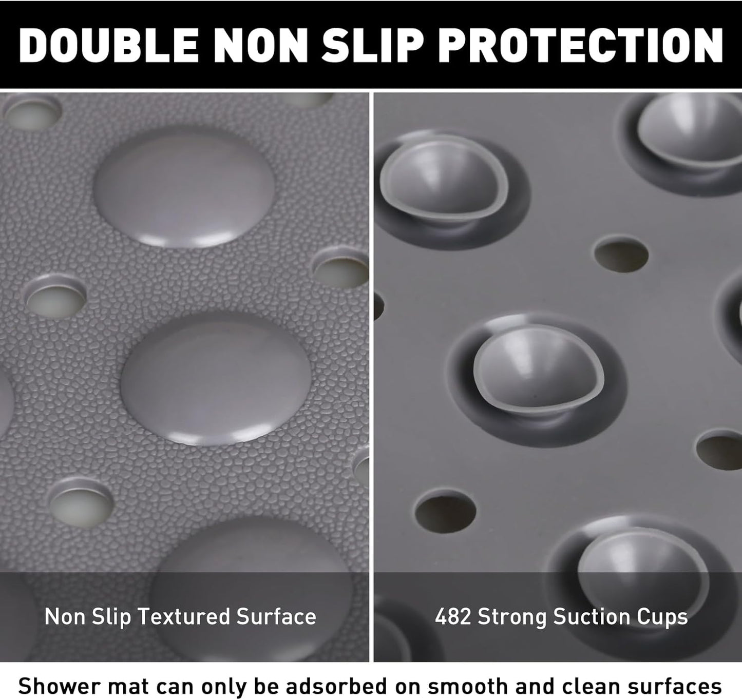 Shower Mat Non Slip: 47.2 x 31.5 Inch Extra Large TPE Shower Mats for Inside Shower - Anti Slip