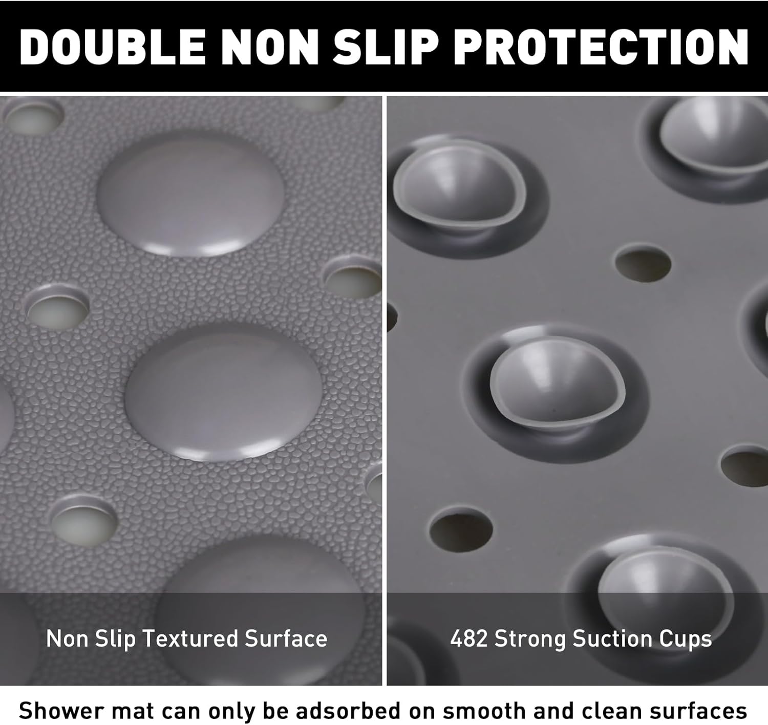 Shower Mat Non Slip: 47.2 x 31.5 Inch Extra Large TPE Shower Mats for Inside Shower - Anti Slip