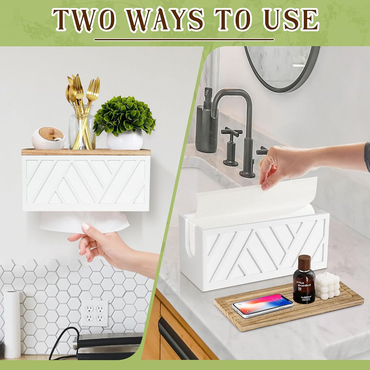 Paper Towel Dispenser Wall Mount, Paper Towel Holder Wall Mounted with Lid, Solid Wood Commercial