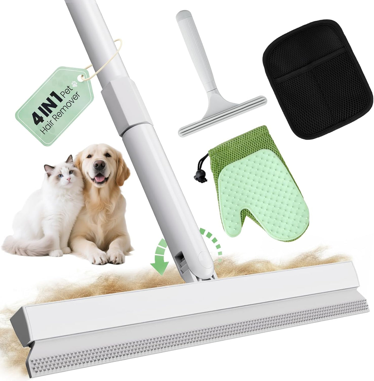 Carpet Rake for Pet Hair Removal Tool - 4 in 1 Pet Hair Remover Kit for Dog Cat Fur Remover