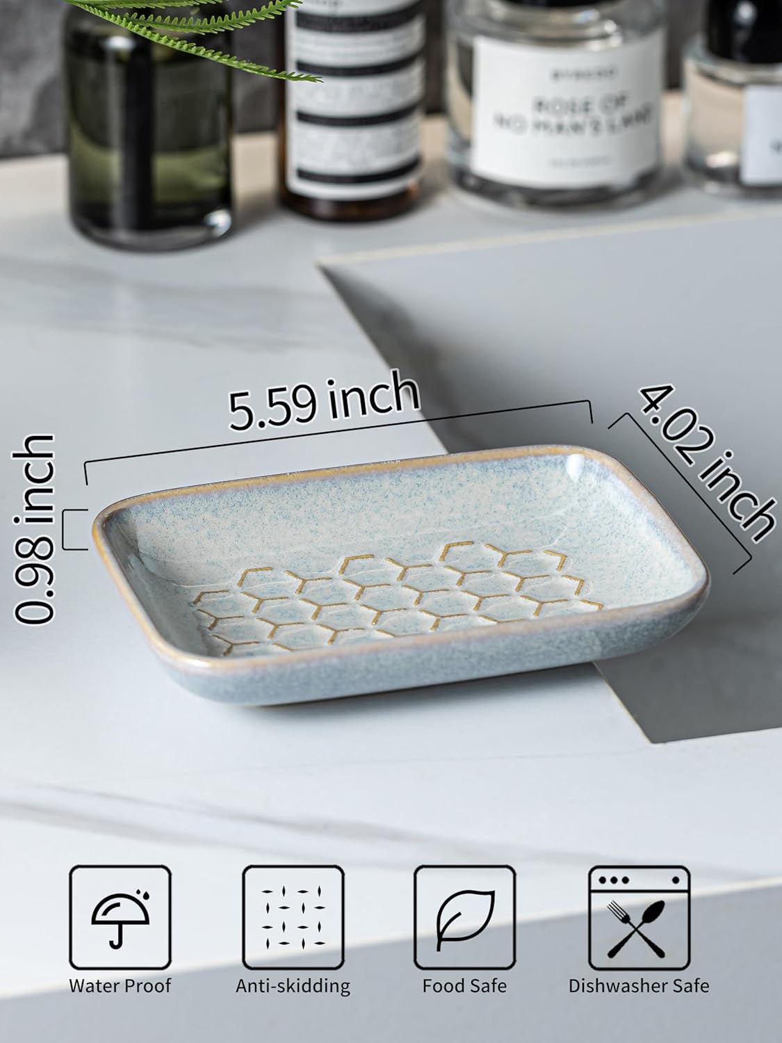 Gomakren Soap Dish for Shower, Bar Soap Holder, Ceramic Soap Dishes for Bar Soap, Sponge Holder