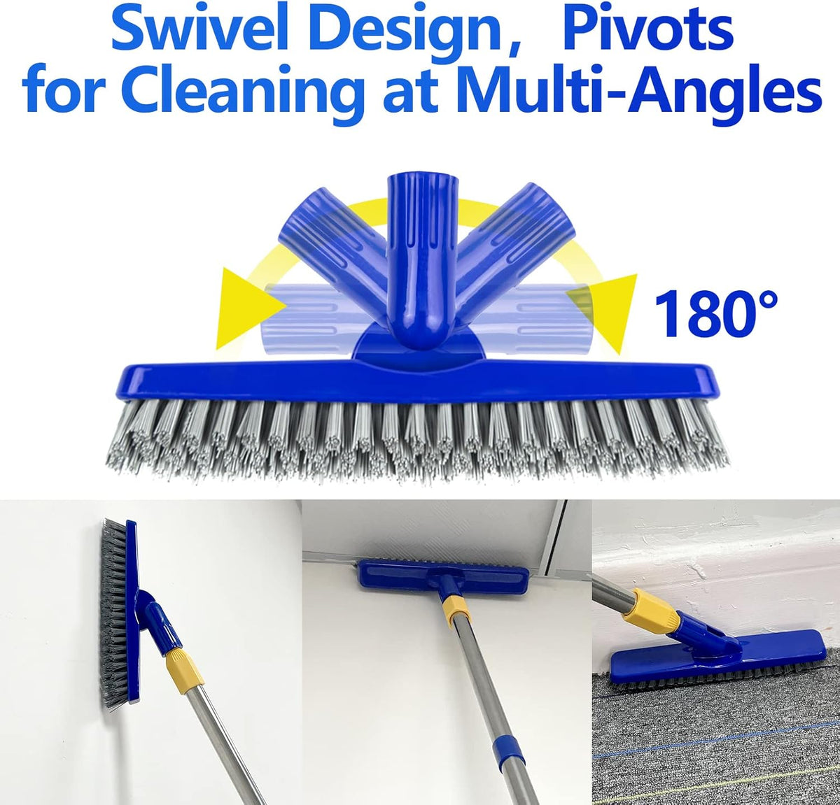 ITTAHO 2 Pack Grout Brush with Long Handle, 56.5'' Swivel Grout Cleaning Brush,V-Shape Grout Scrub
