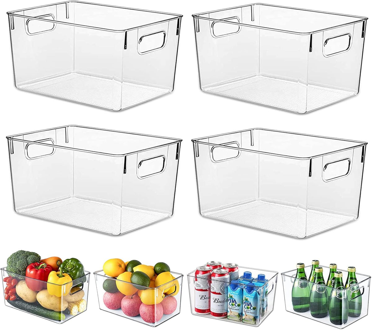 Fridge Clear Plastic Storage Bins, 4 Pack Pantry Organizers & Storage Containers, Cabinet