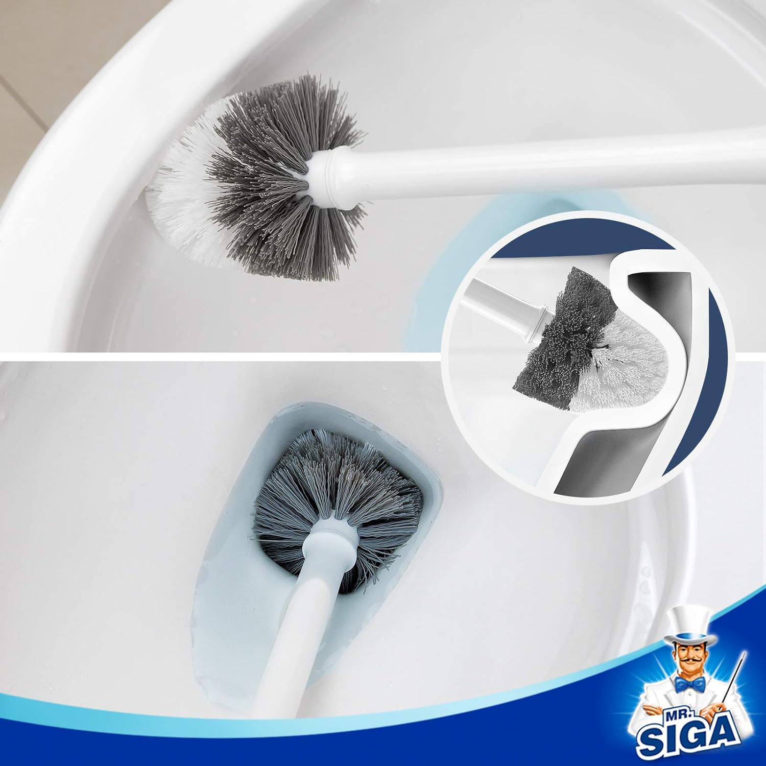 MR.SIGA Toilet Bowl Brush and Holder, Premium Quality, with Solid Handle and Durable Bristles for