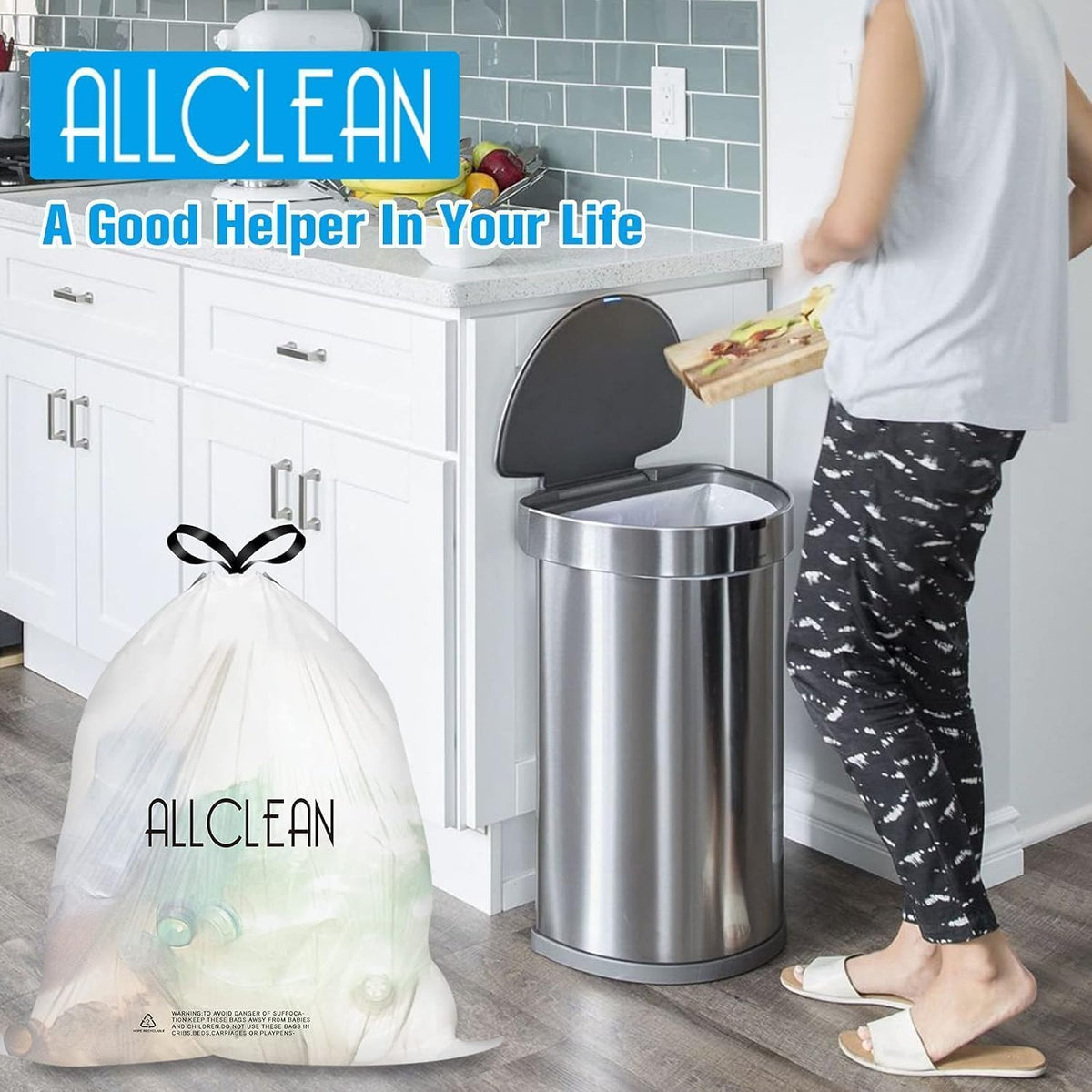 Trash Bags 15 Gallon Tall Kitchen Drawstring Garbage Bags,Fit 13-15 Gal Bins,Extra