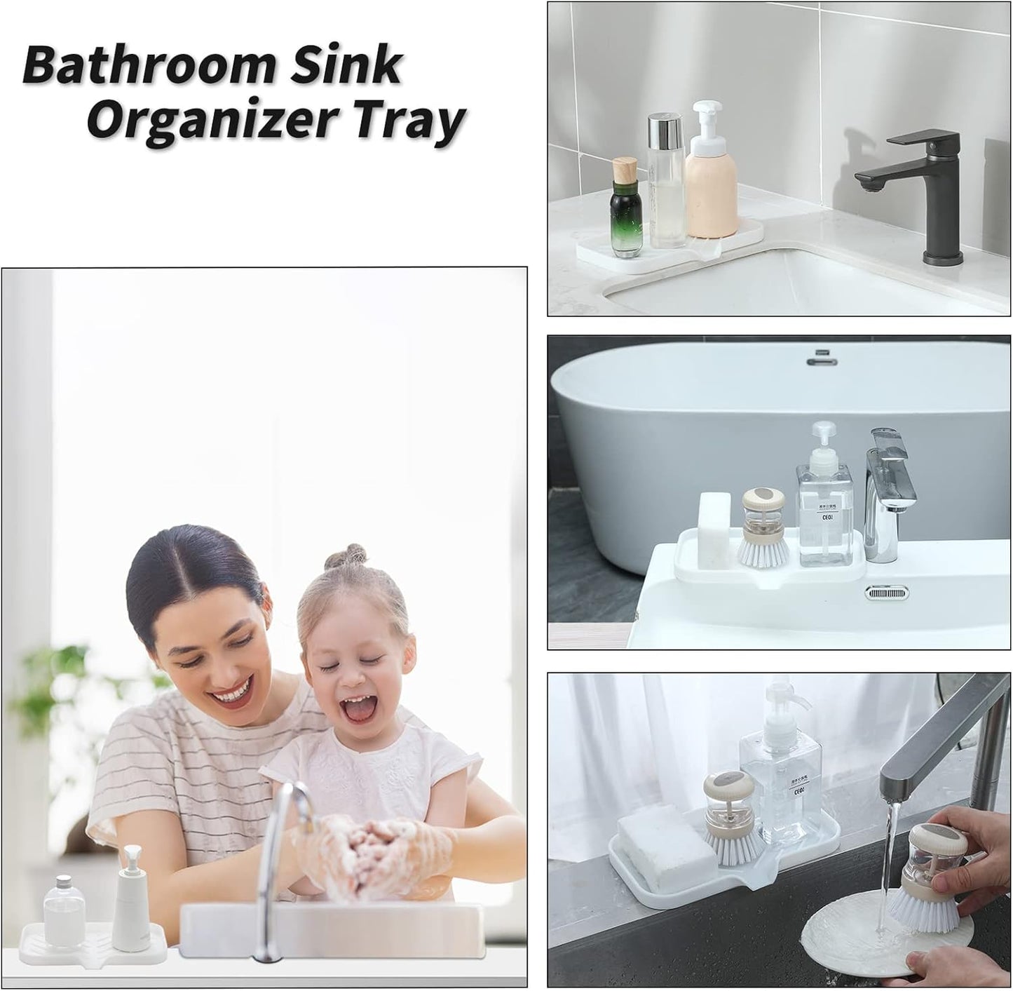 Silicone Bathroom Soap Dishes with Drain Spout-Bathroom and Kitchen Sink Organizer,Sponge