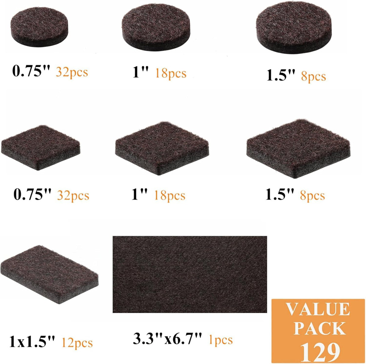 Felt Furniture Pads for Hardwood Floors 129 Piece, Furnigear Anti Scratches Felt Pads for Round