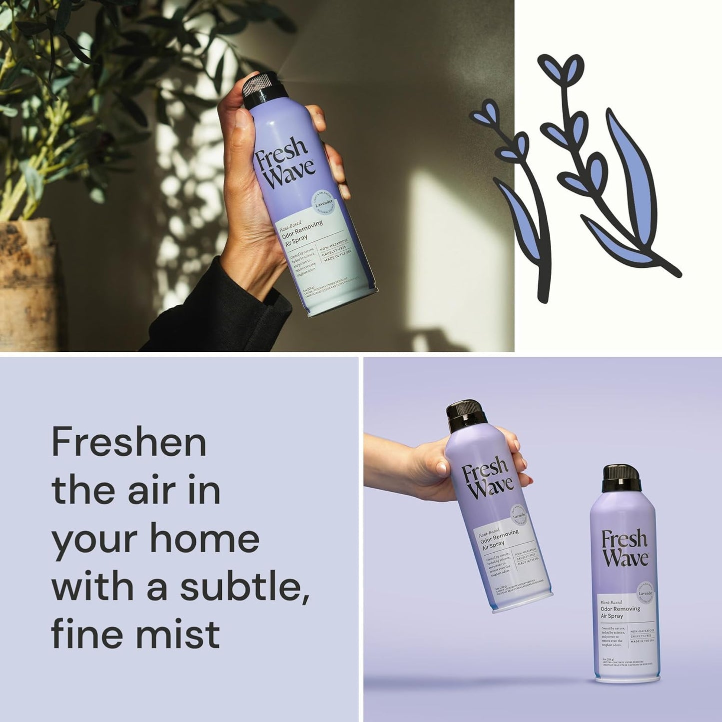 Fresh Wave Lavender Odor Eliminator Spray & Air Freshener, 8 oz. | Pack of 2 | Non-Aerosol, Fine