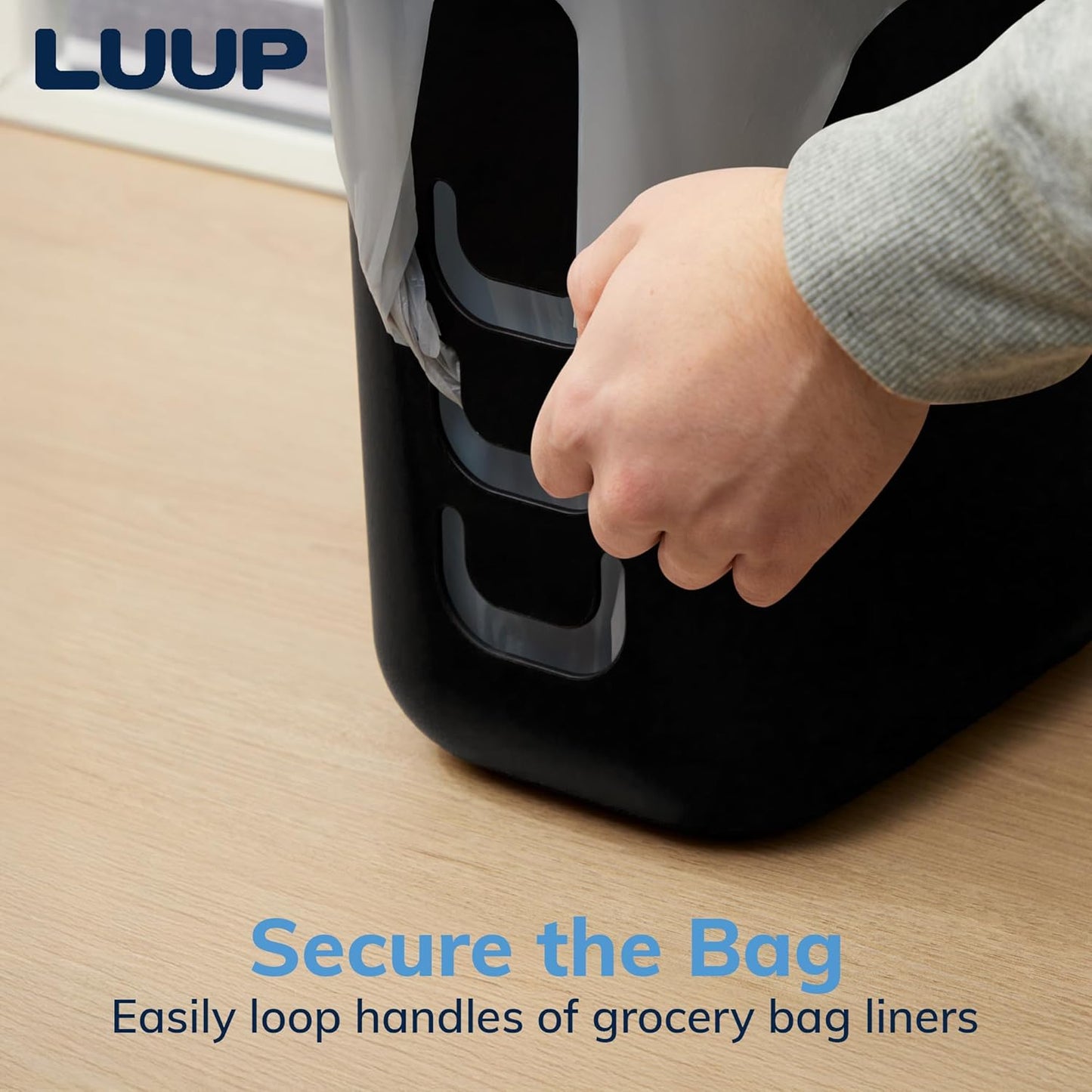 STORi Luup Bathroom Wastebasket, Secure Grocery Bags, Plastic Garbage Container for Vanity, Laundry