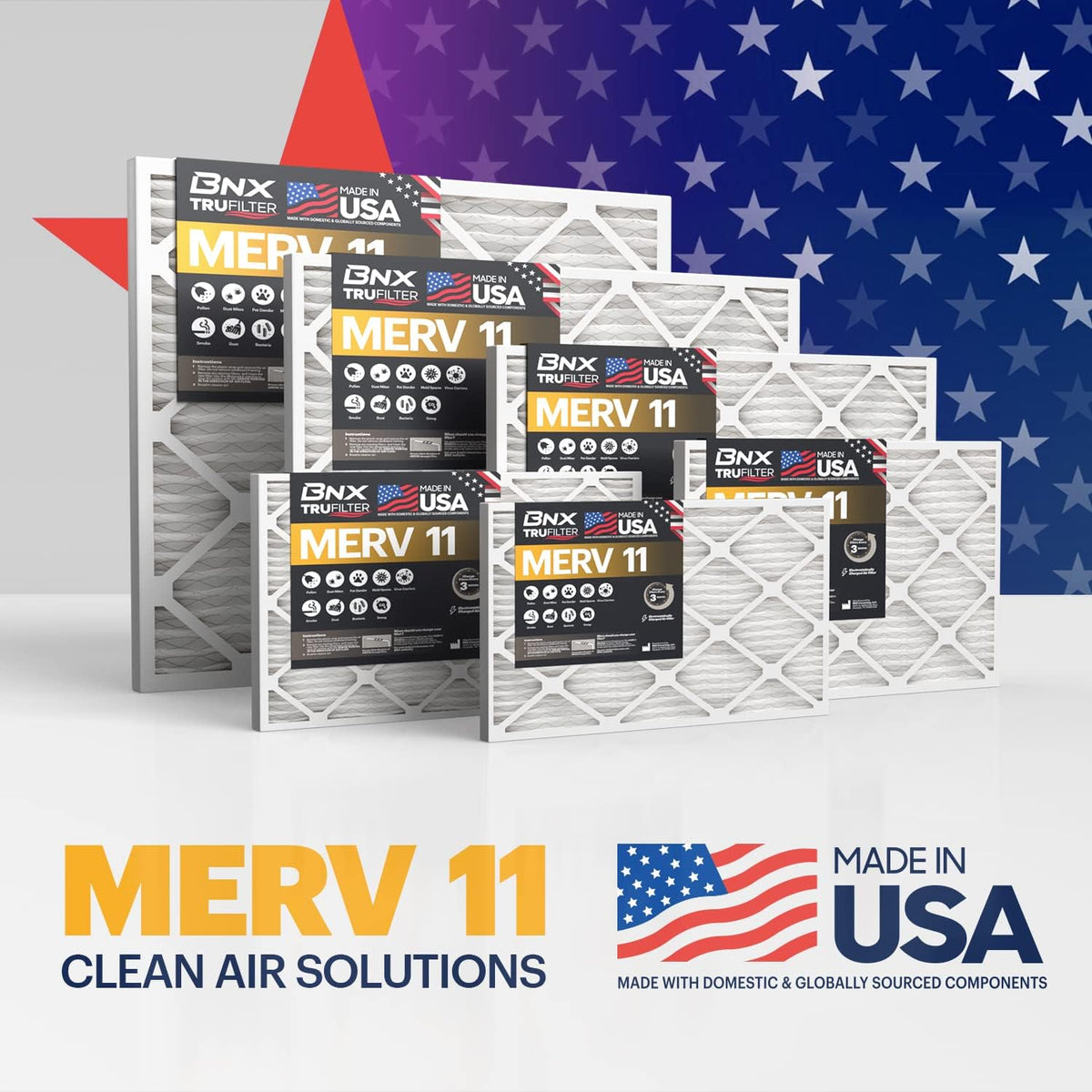 BNX TruFilter 20x23x1 Air Filter MERV 11 (12-Pack)- MADE IN USA - Allergen Defense Electrostatic