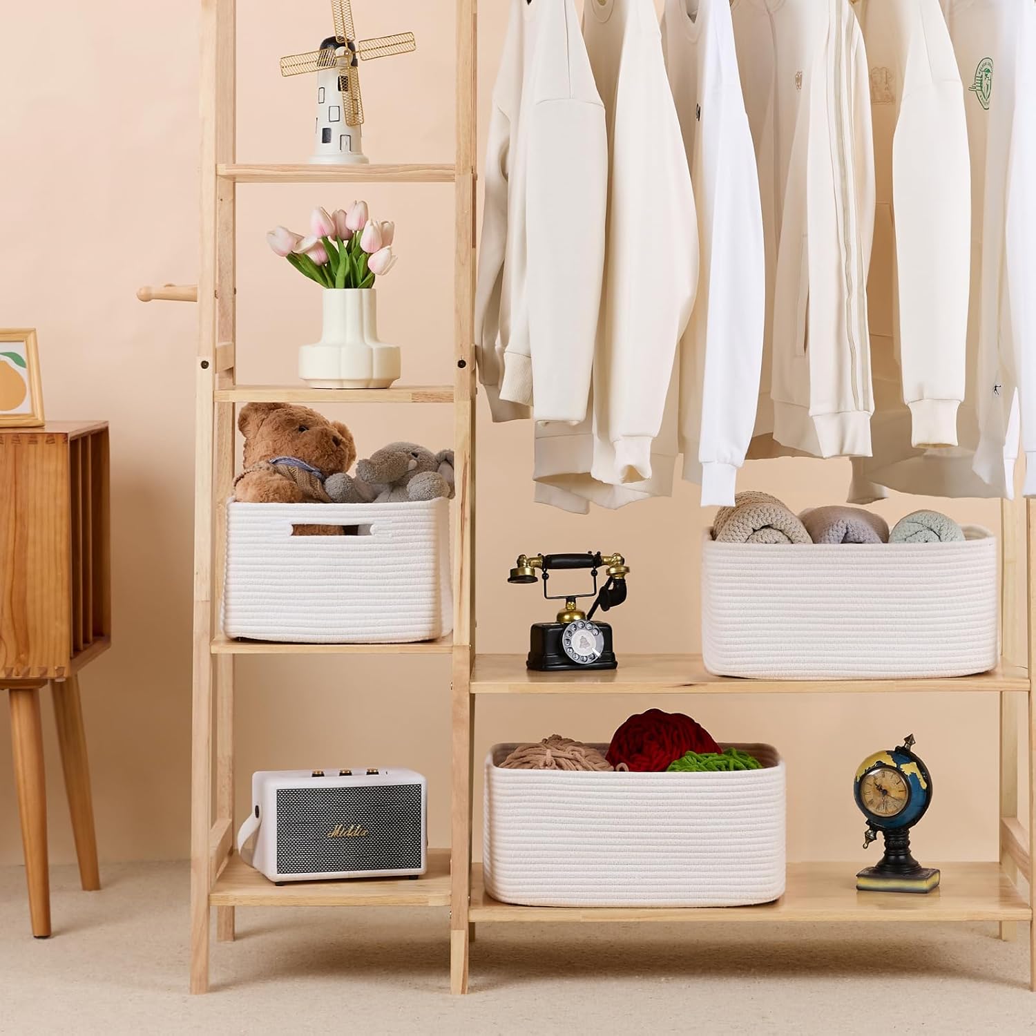Large Storage Baskets for Shelves, Closet Organizers Bins for Clothes Blanket Towels, Baby Nursery