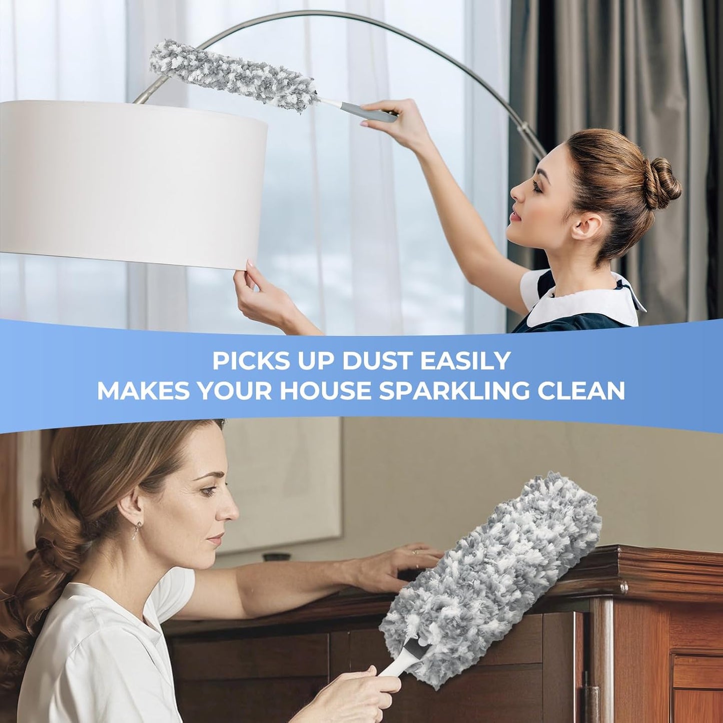 Microfiber Duster with an Extra Washable and Reusable Duster Head, Microfiber Dusters for Household