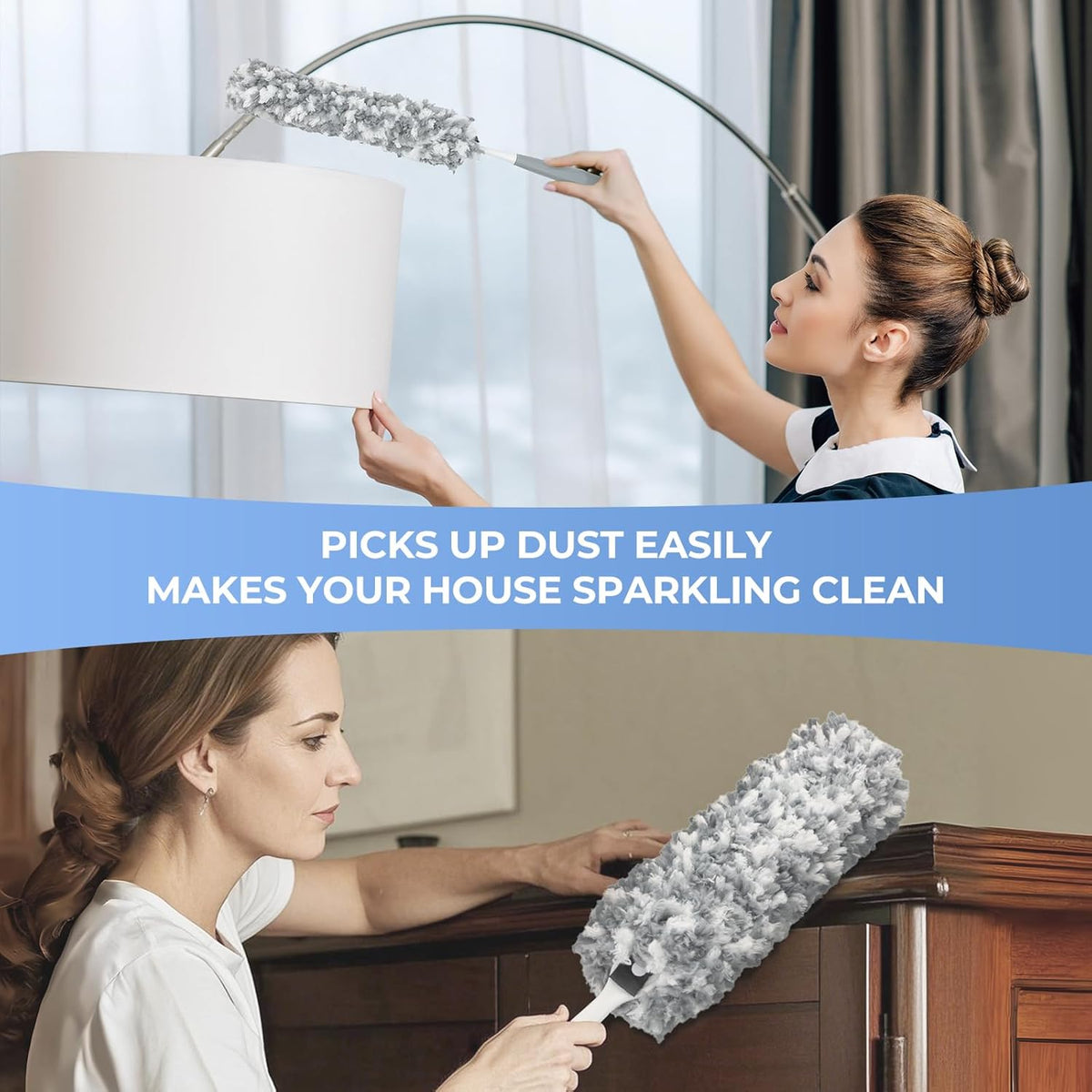 Microfiber Duster with an Extra Washable and Reusable Duster Head, Microfiber Dusters for Household
