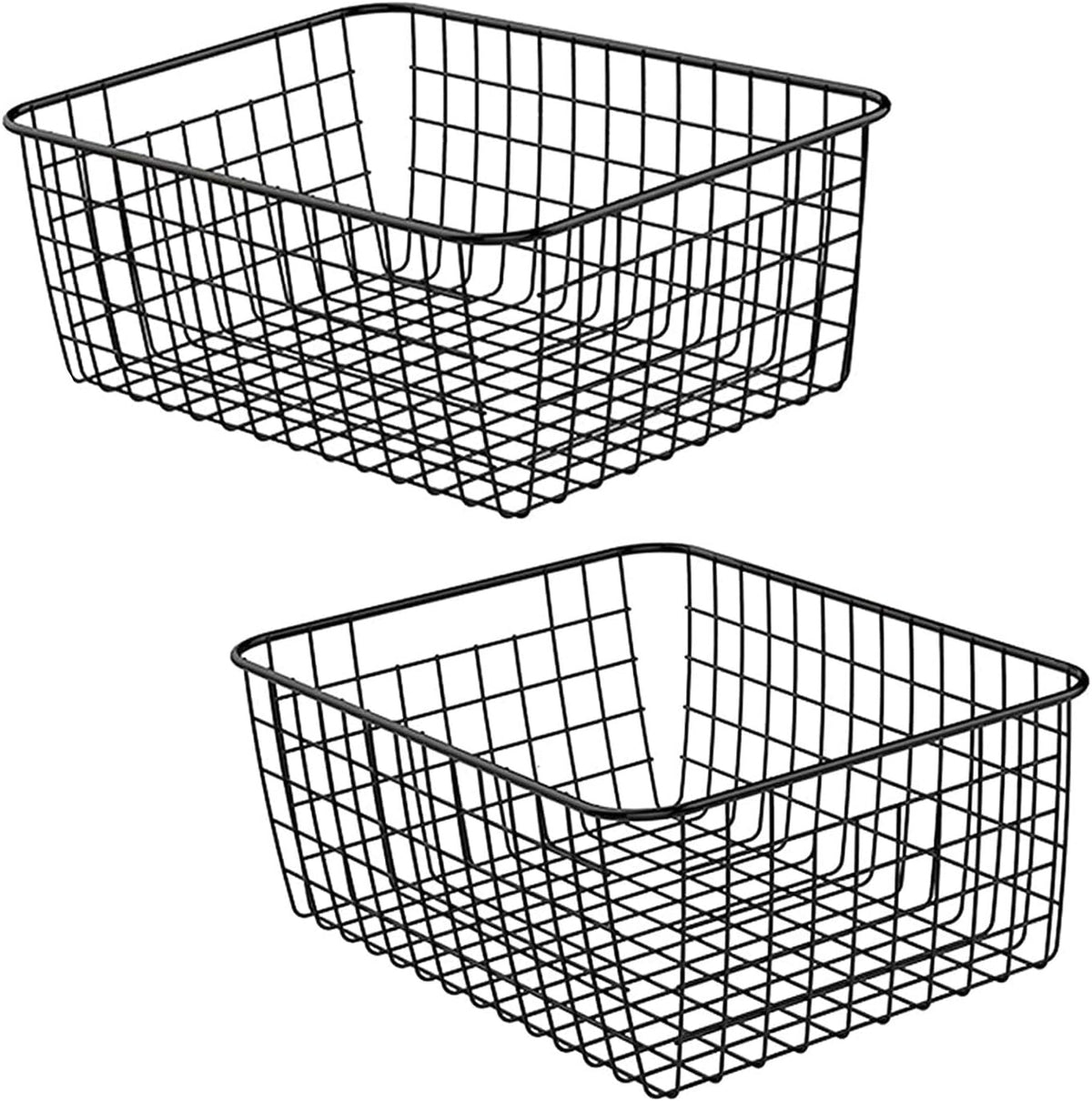 Metal Wire Food Storage Basket Organizer with Wooden Handles for Organizing Kitchen Cabinets, 2
