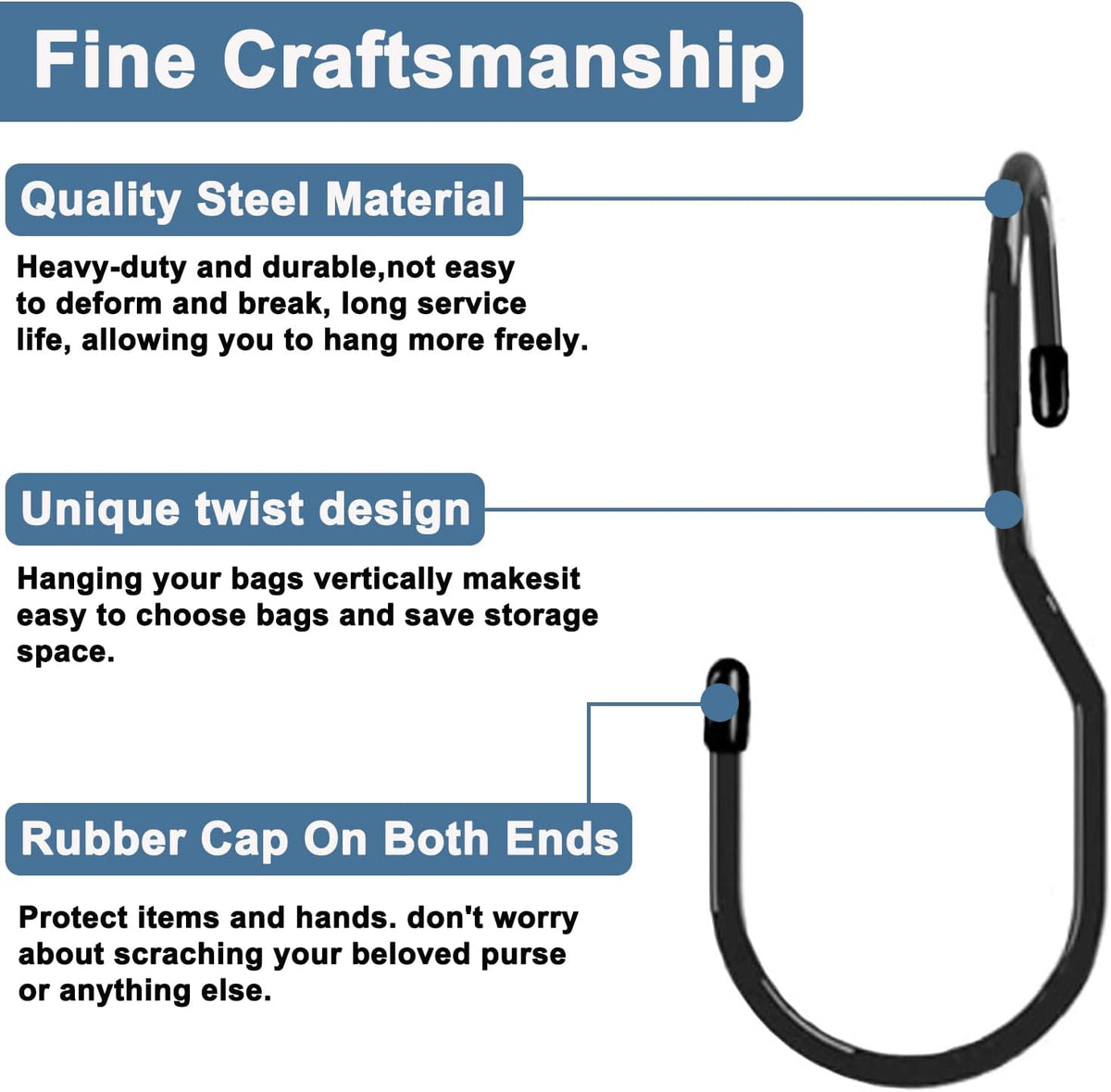 Purse Hanger for Closet, Unique Twist Design Bag Hanger Purse Hooks, 5 inch Large Size Closet Rod
