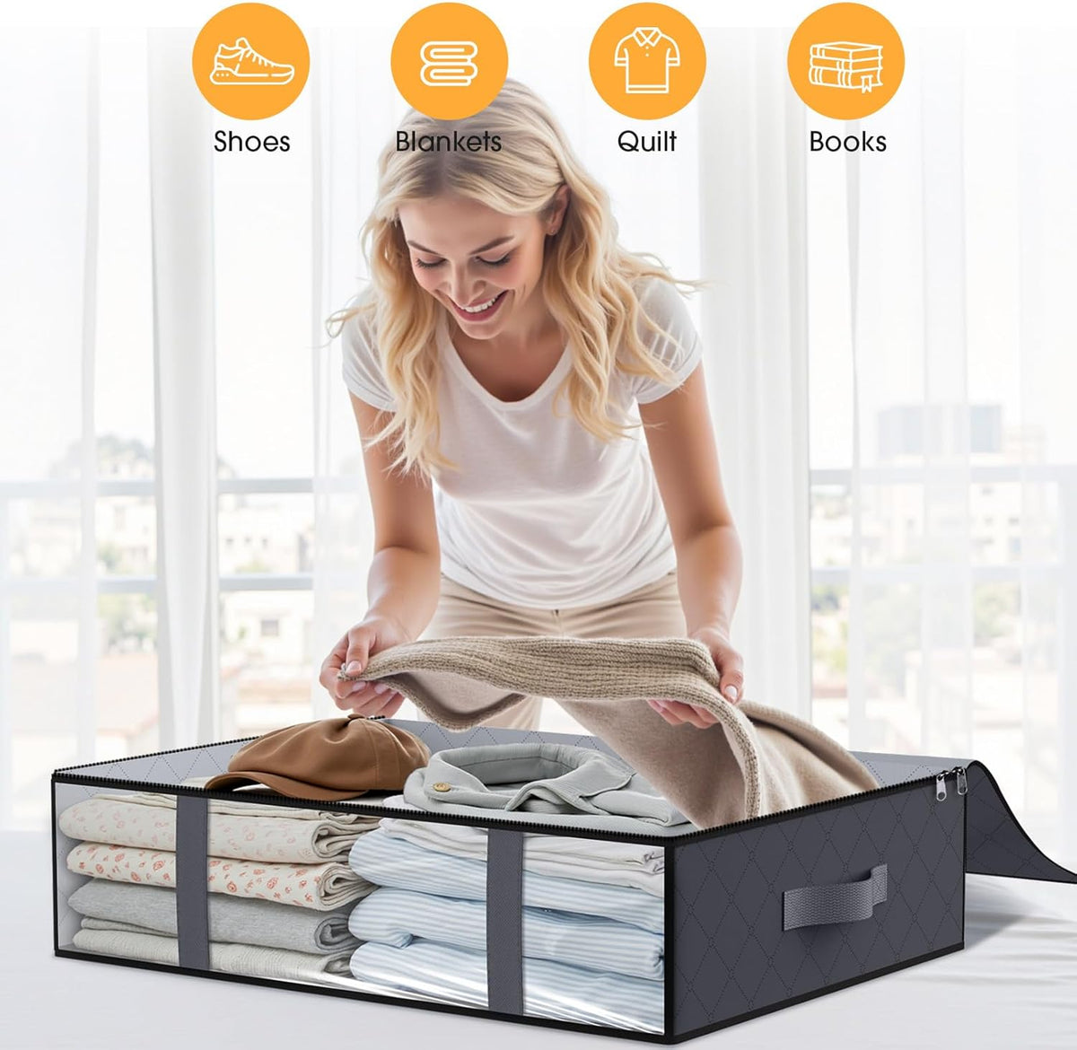StorageRight Under Bed Storage Bins, 10-Pack 40L Foldable Fabric Storage Bags with Transparent