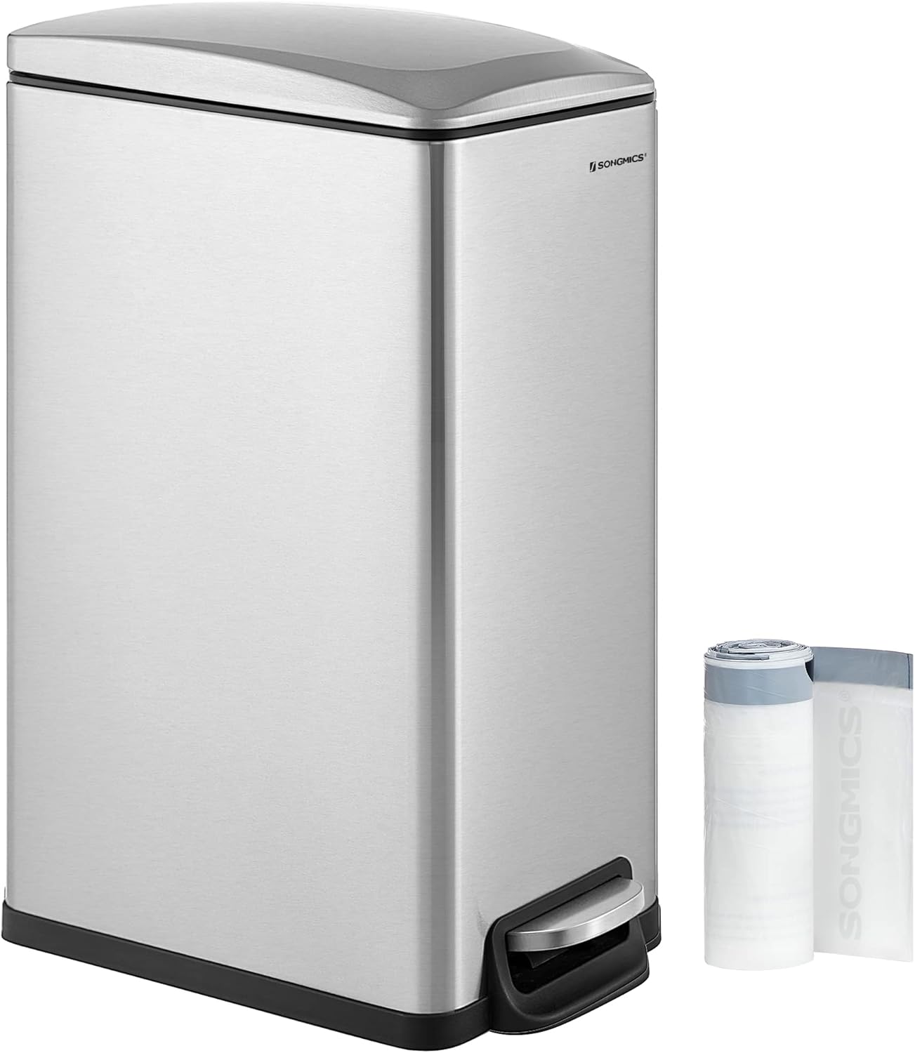 SONGMICS Slim Trash Can, 13-Gallon (50 L) Garbage Can for Narrow Spaces with Soft-Close Lid, Inner