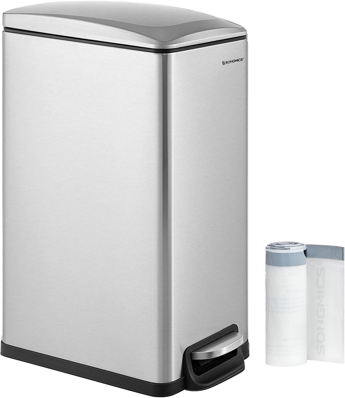 SONGMICS Slim Trash Can, 13-Gallon (50 L) Garbage Can for Narrow Spaces with Soft-Close Lid, Inner
