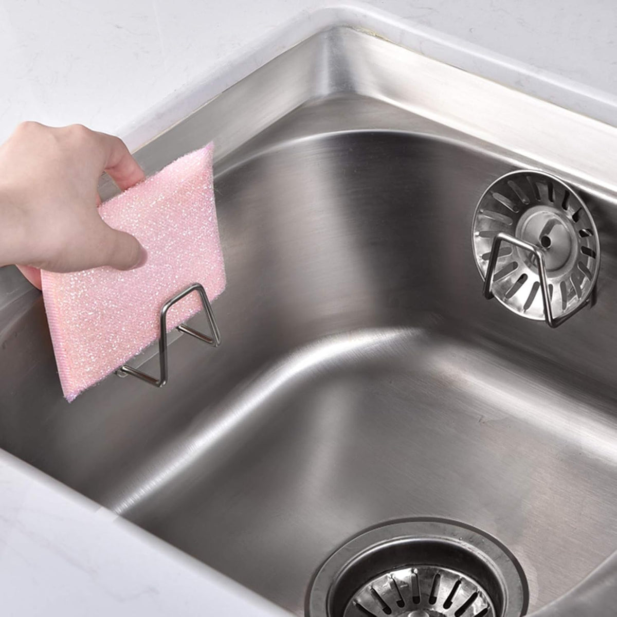 Adhesive Sponge Holder Sink Caddy for Kitchen Accessories - SUS304 Stainless Steel Rust Proof