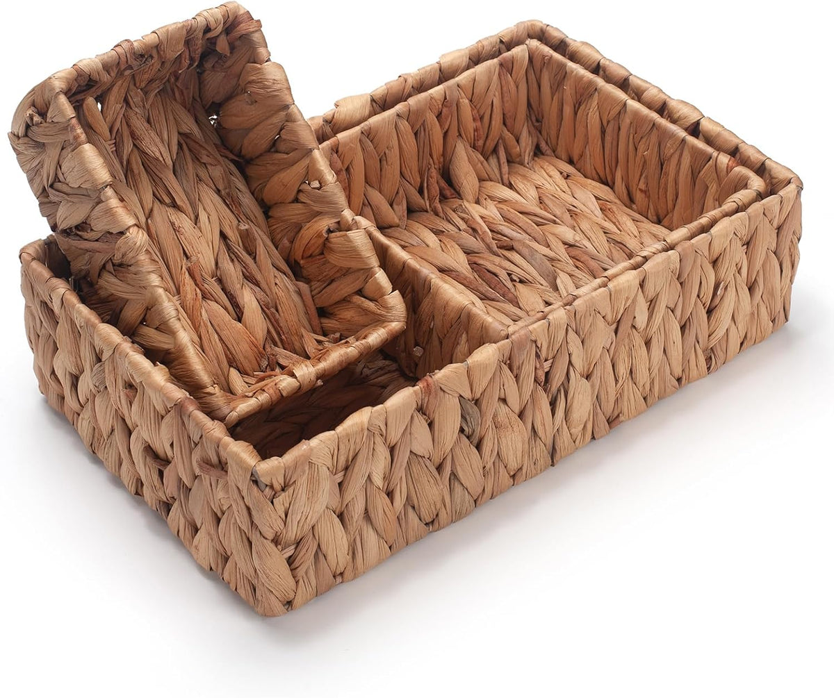 Water Hyacinth Rectangular Storage Basket for Organizing Natural Wicker Baskets for Shelves Pantry