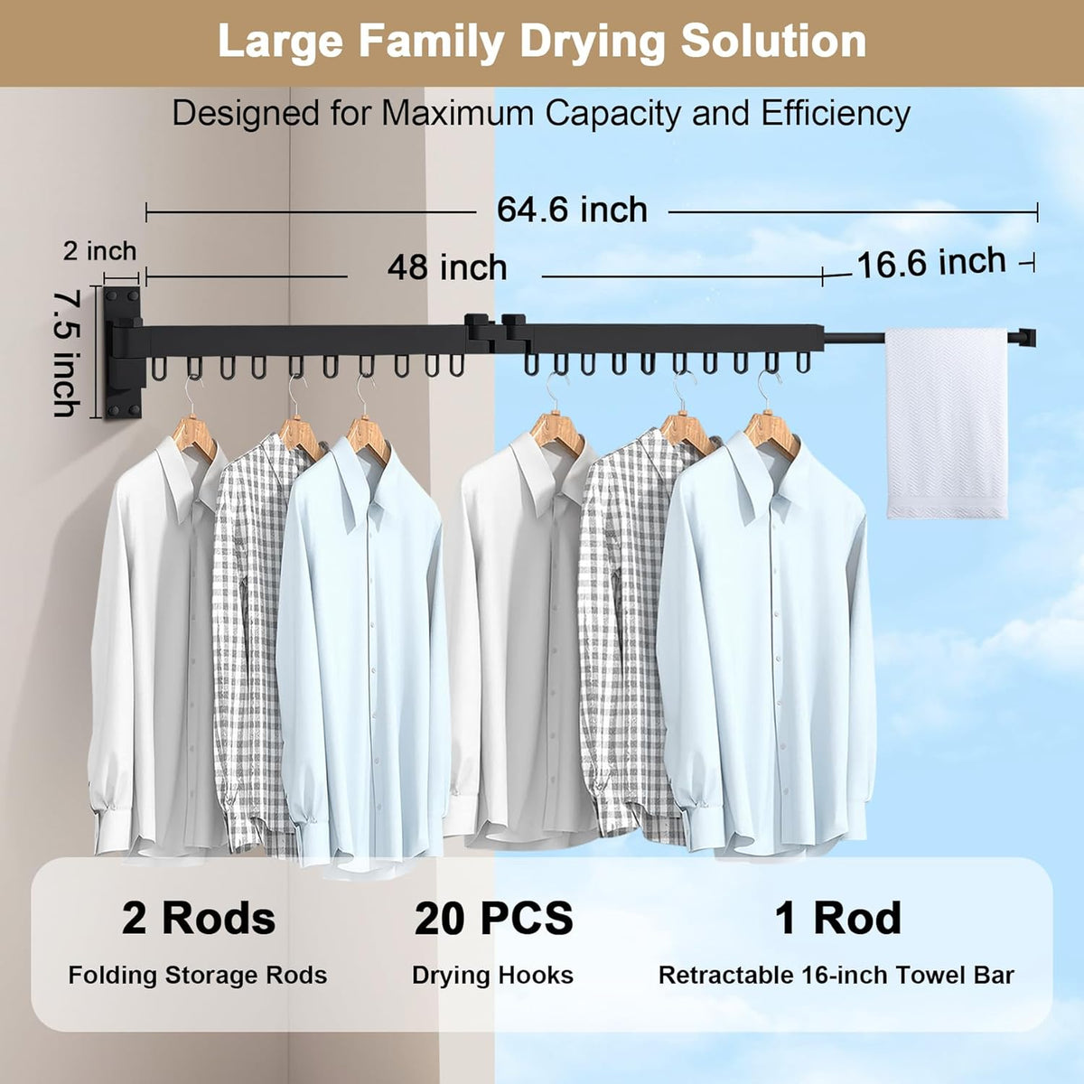 Bakala Clothes Drying Rack Foldable, Laundry Drying Rack Clothing Wall Mounted, Clothing Racks for