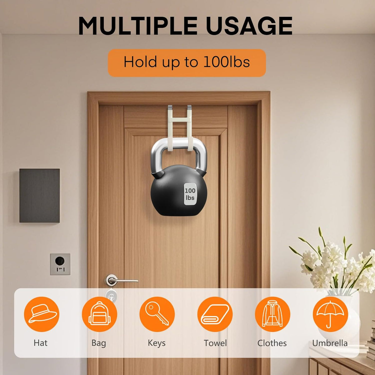 FYY Over The Door Hooks - 2 Pack Heavy Duty Dual-Hook Organizer Hanger with Non-Slip Rubber for