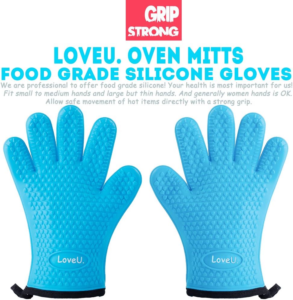 Kitchen Oven Gloves - Dual-Layer Heat Resistant Grilling Gloves, Silicone Oven Mitts with 5