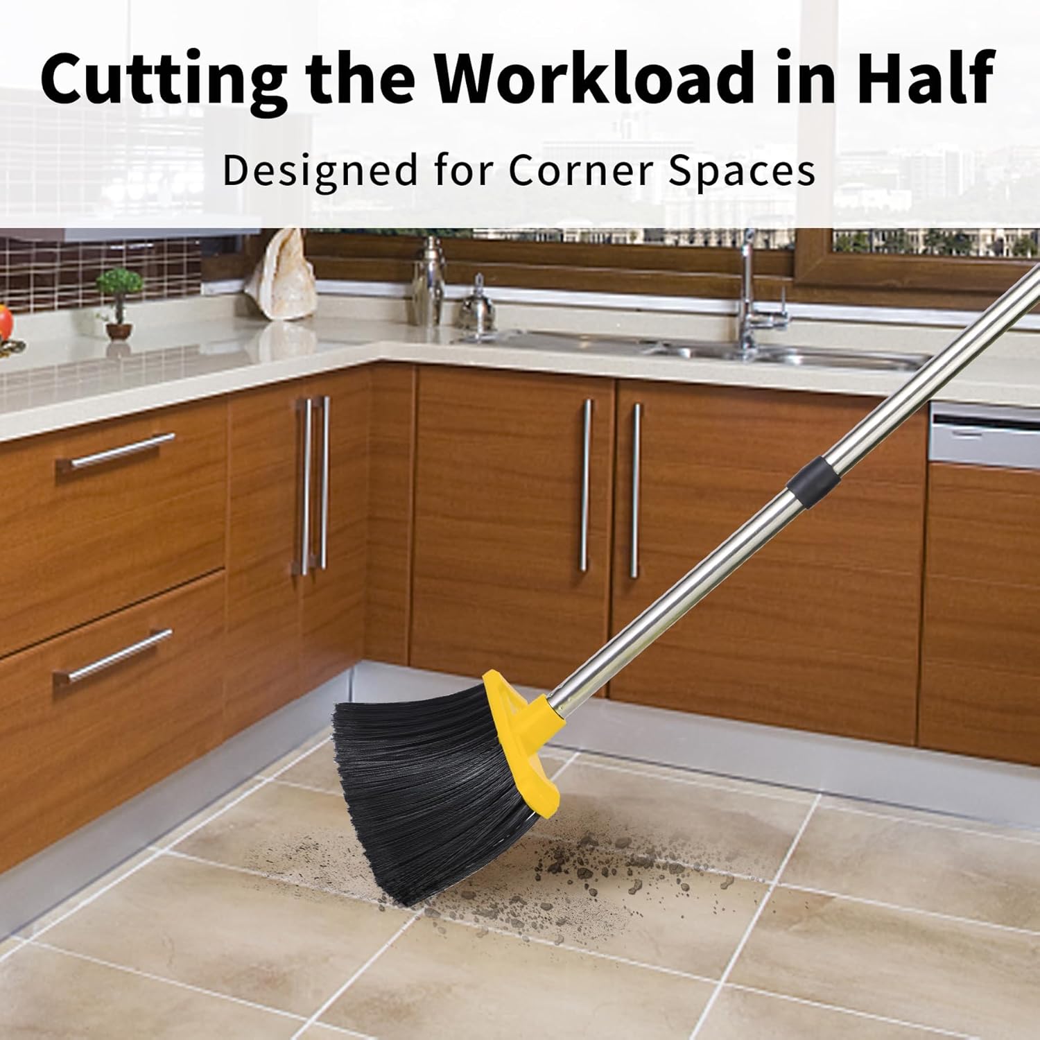 Broom with Dustpan Combo Set, Brooms and Dustpans Sets with 51'' Long Handle, Large Dust Pan and