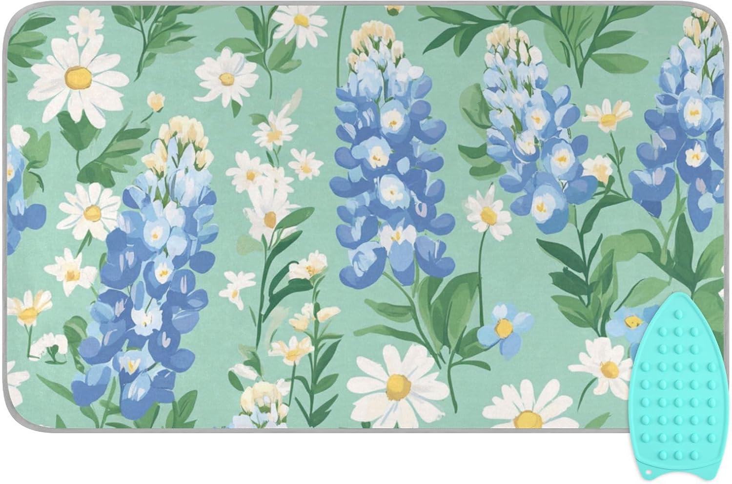 Mint Green Bluebonnet and Daisies Ironing Mat for Table top Portable Ironing Pad Blanket for Washer