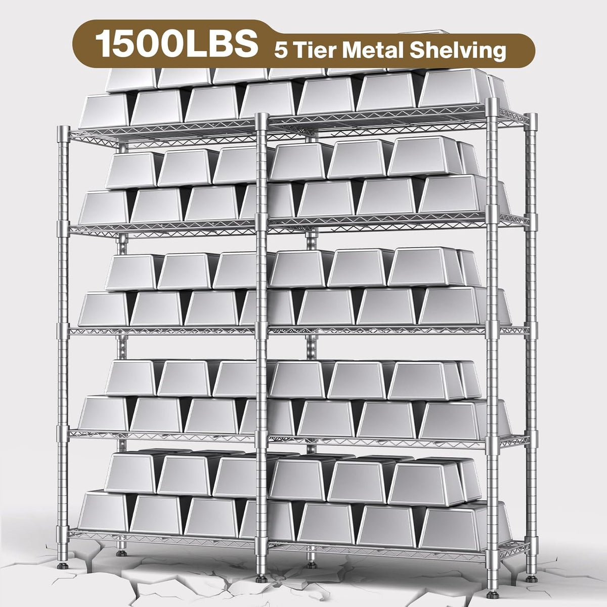 Himimi Storage Shelves-5 Tier Heavy Duty Wire Shelving Unit with Leveling Feet, 1500LBS Adjustable