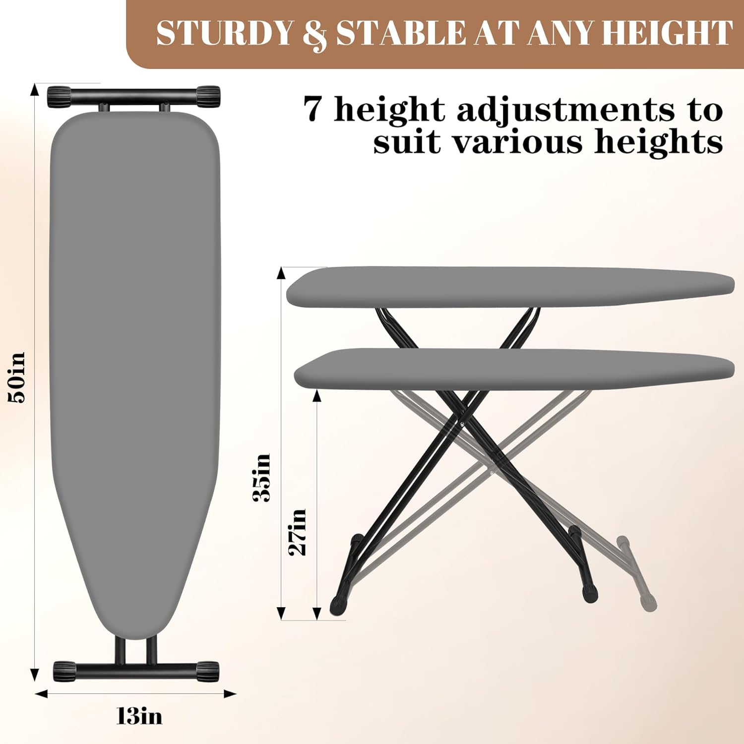 Ironing Board, Compact and Space Saver,Size 13 x 43, Metal Construction Ironing Boards with Extra