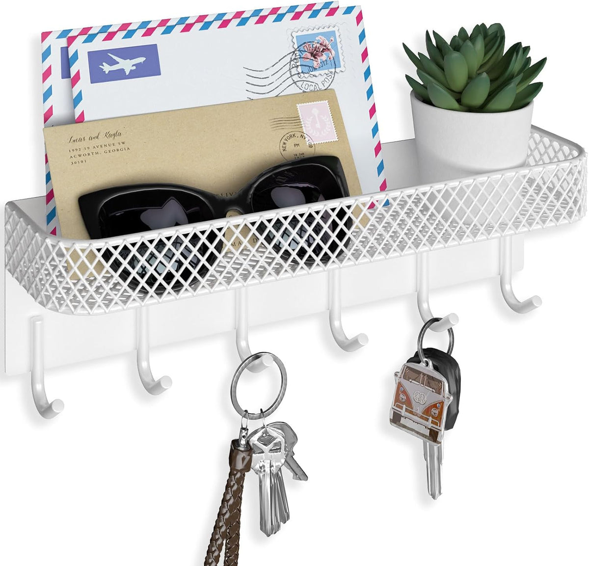 Key Holder for Wall – Decorative Stainless Steel Key Hanger with 6 Hooks for Hats, Bags, Leashes