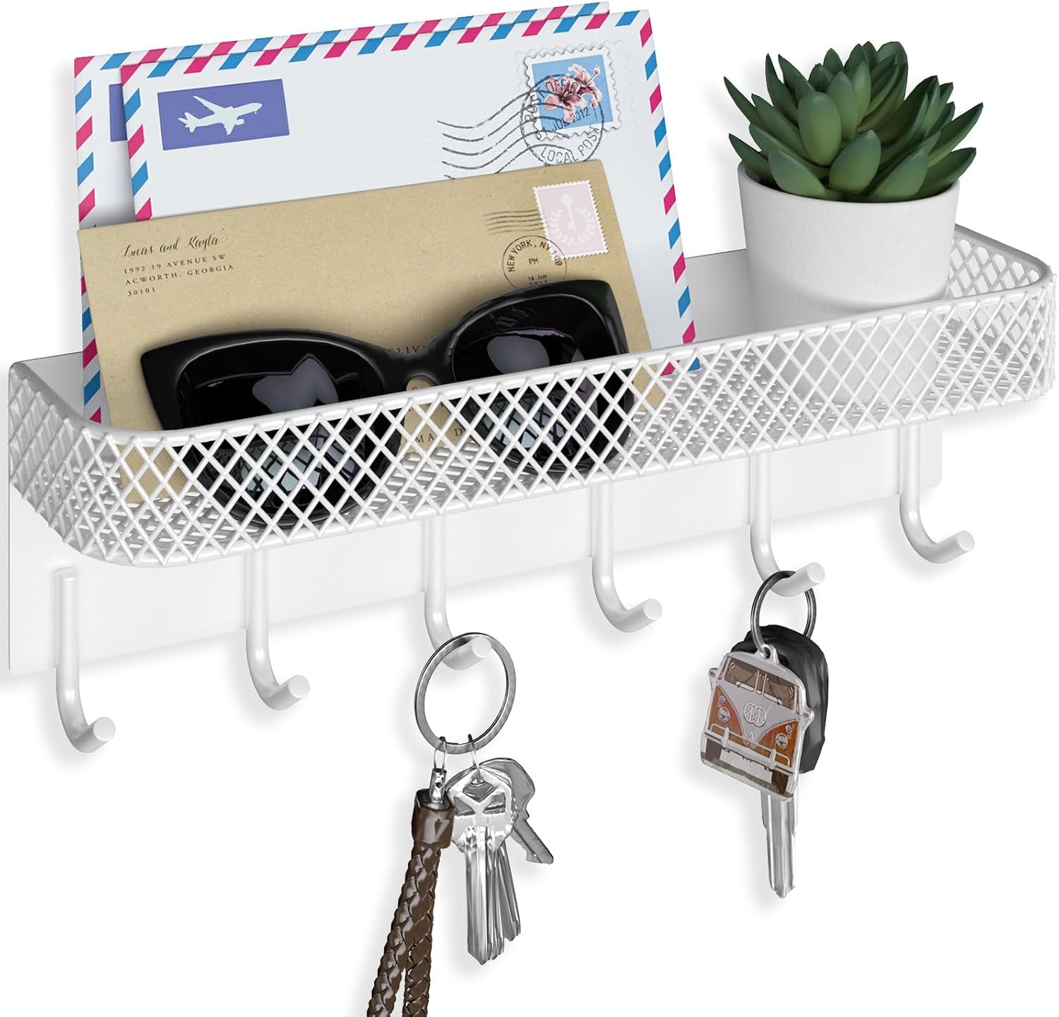 Key Holder for Wall – Decorative Stainless Steel Key Hanger with 6 Hooks for Hats, Bags, Leashes