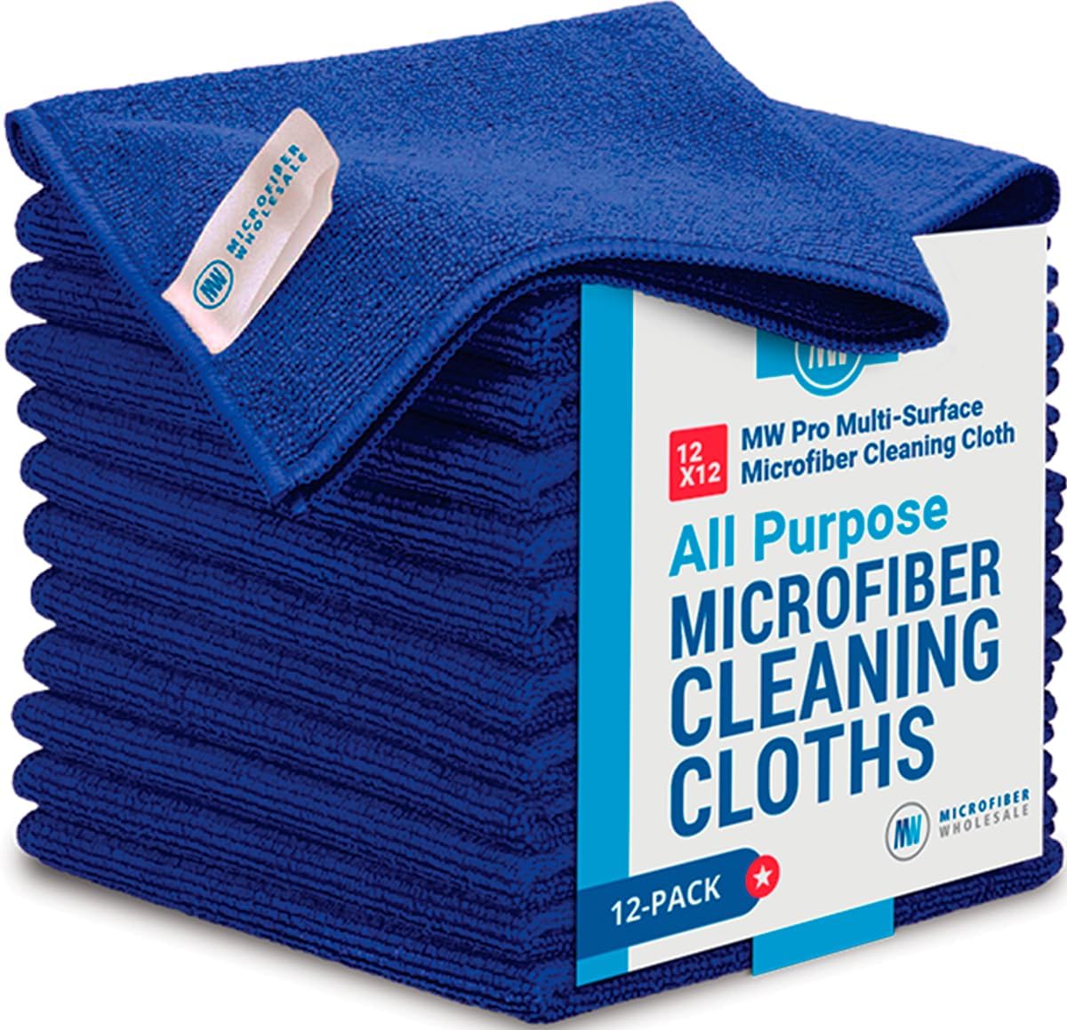 Microfiber Wholesale 12" x 12" MW Pro Multi-Surface Cleaning Cloths Dark Blue - 12 Pack | Premium