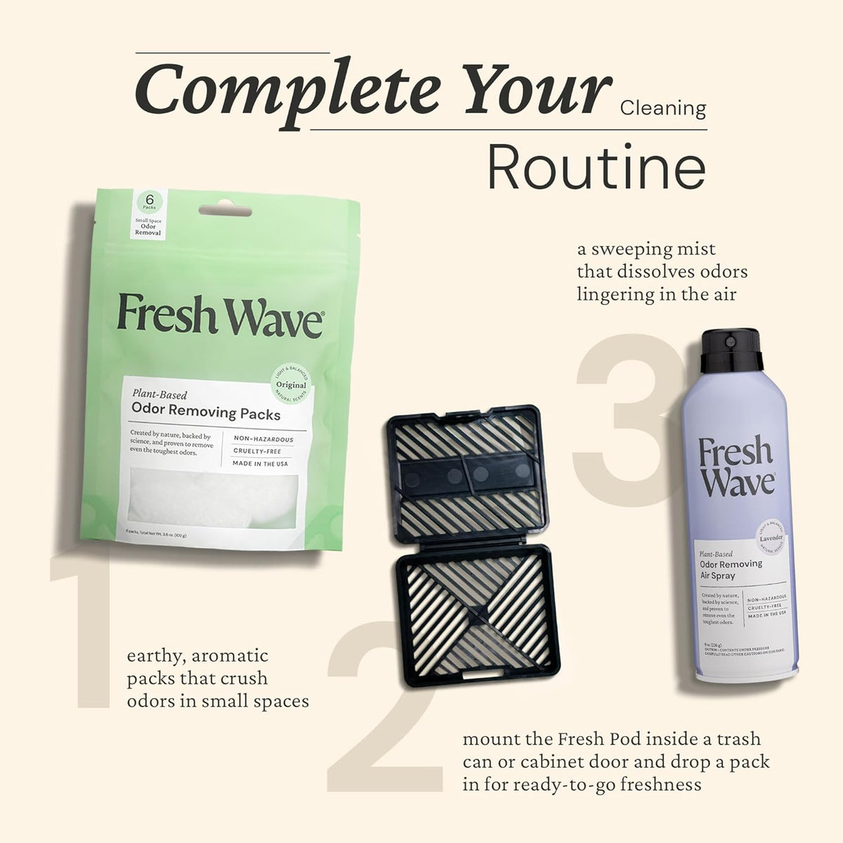 Fresh Wave Original Odor Eliminating & Deodorizing Packs - Bag of 6 & Fresh Pod Case - Safer Odor