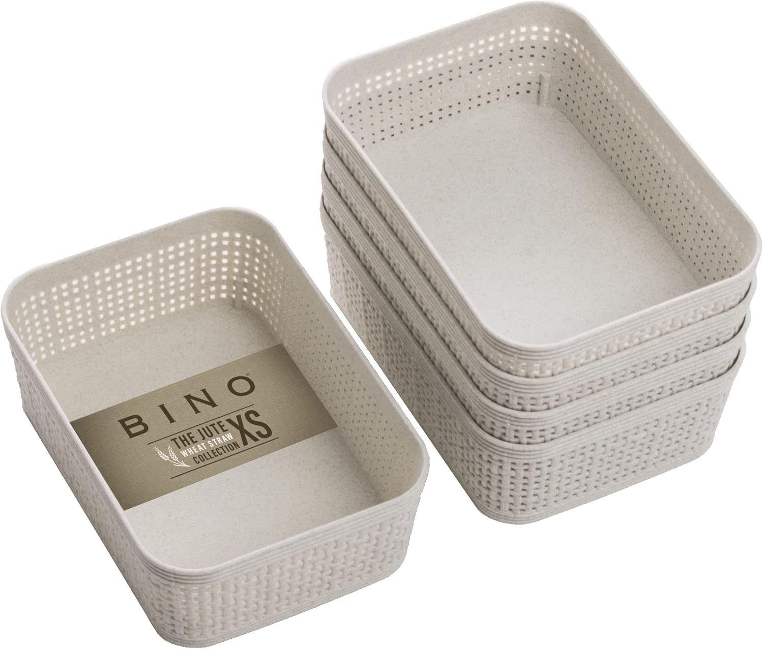 BINO | Woven Plastic Basket | XS (Natural), 5-Pack | THE JUTE COLLECTION | Home Organization, Space