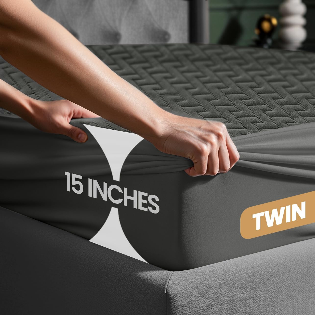 Utopia Bedding Waterproof Mattress Protector Twin Size (Gray), Premium 3D Air Soft Fabric Mattress