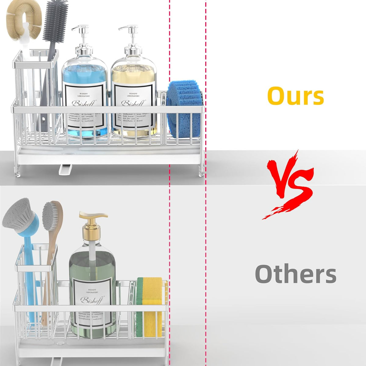 Moforoco Larger Version Sponge Holder for Kitchen Sink, Sink Caddy with High Brush Holder, Kitchen