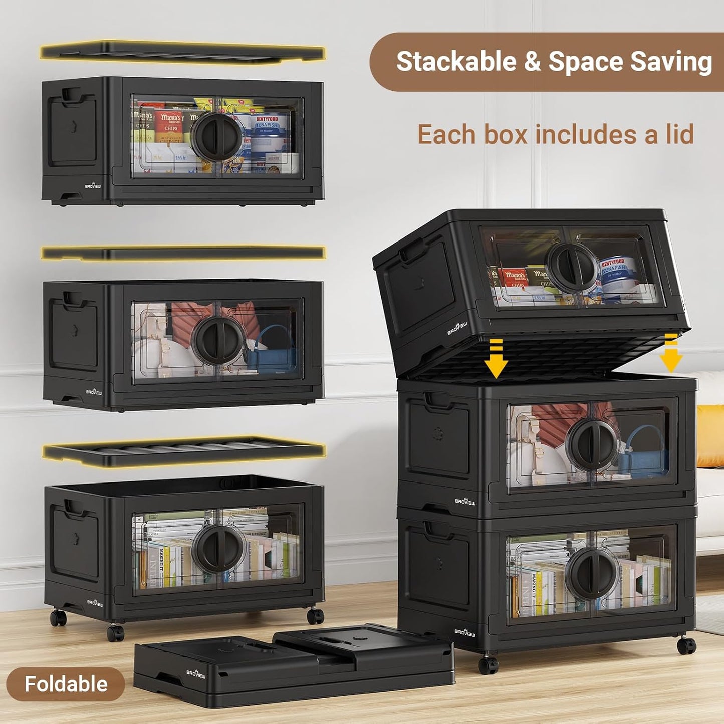 BROVIEW 480Qt Lockable Stackable Storage Bins with Lids, Closet Organizers and Storage Drawer