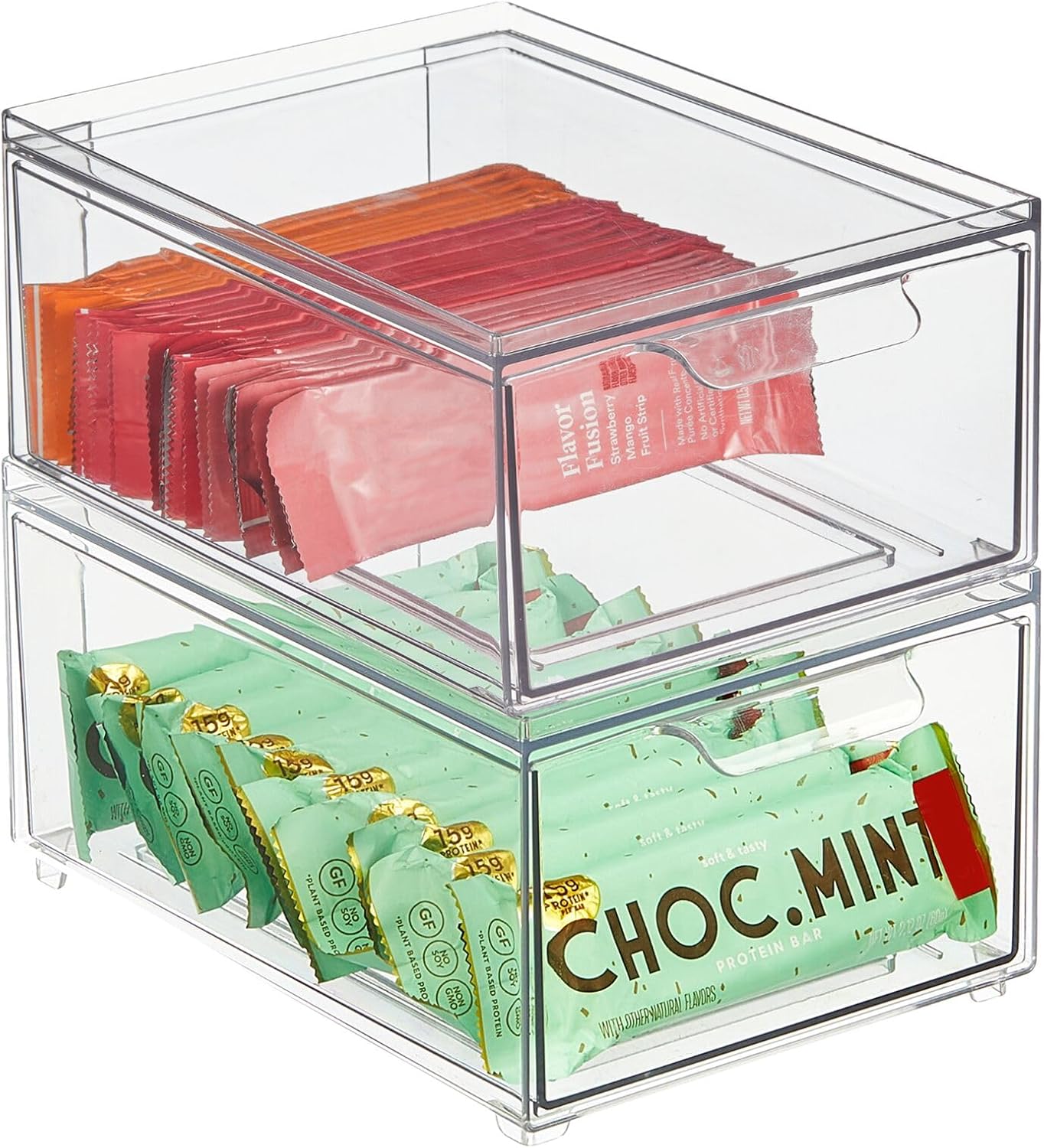 mDesign Stackable Storage Containers Box with Pull-Out Drawer - Stacking Plastic Drawers Bins for